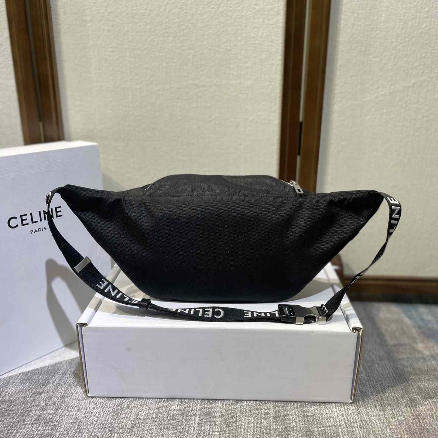 Celine Large Zipped Belt Bag Trekking In Nylon With Celine Print Black - FashionPlug