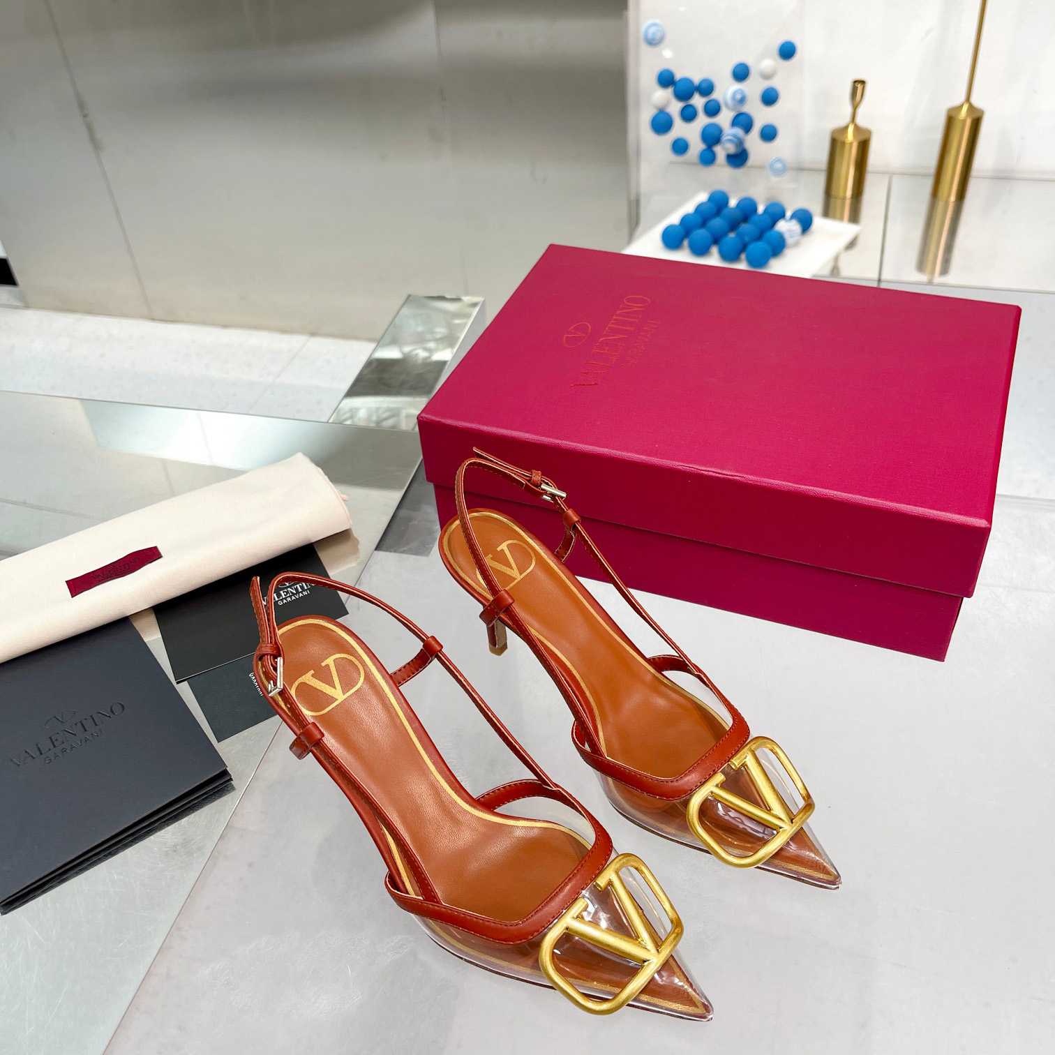 Valenti VLogo Signature Slingback Pump In Transparent Polymer Material  80MM - FashionPlug