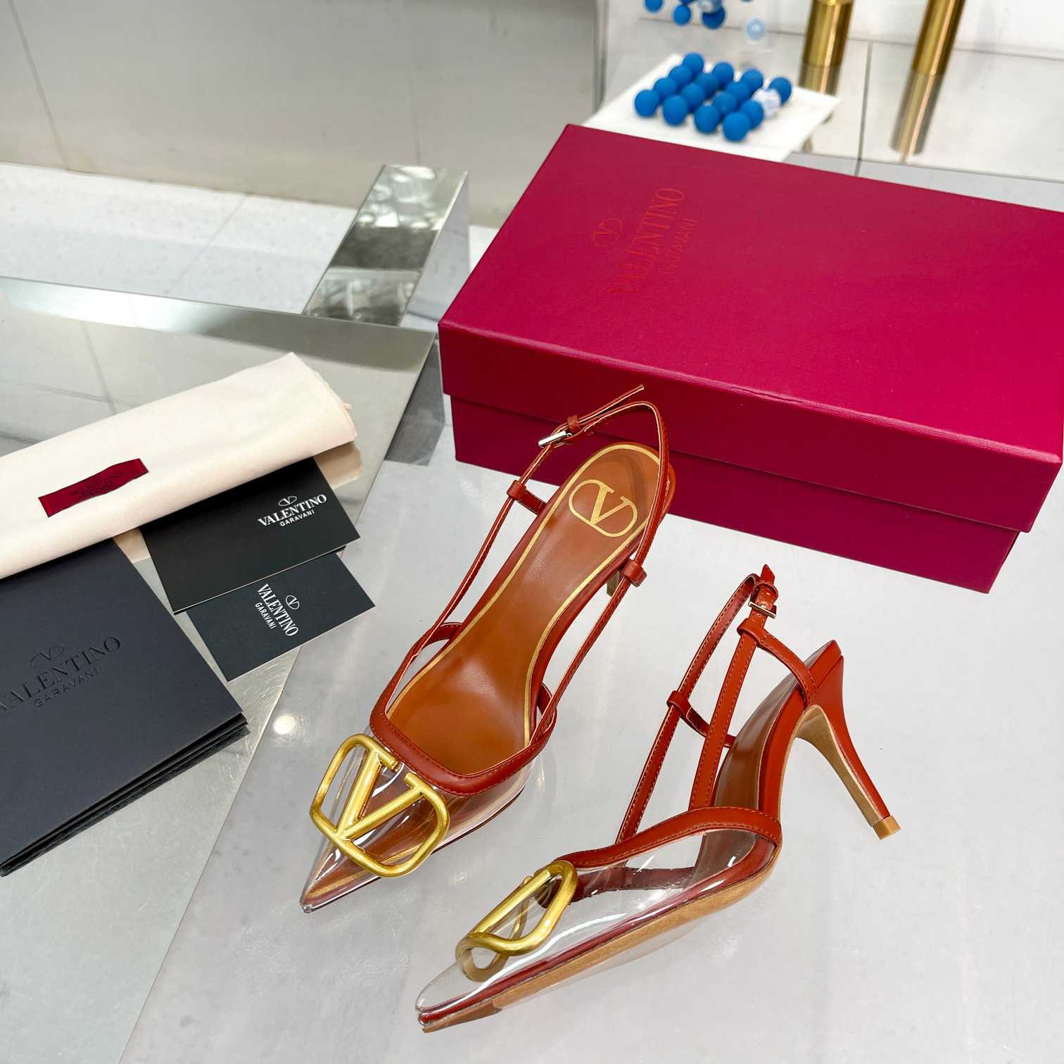 Valenti VLogo Signature Slingback Pump In Transparent Polymer Material  80MM - FashionPlug