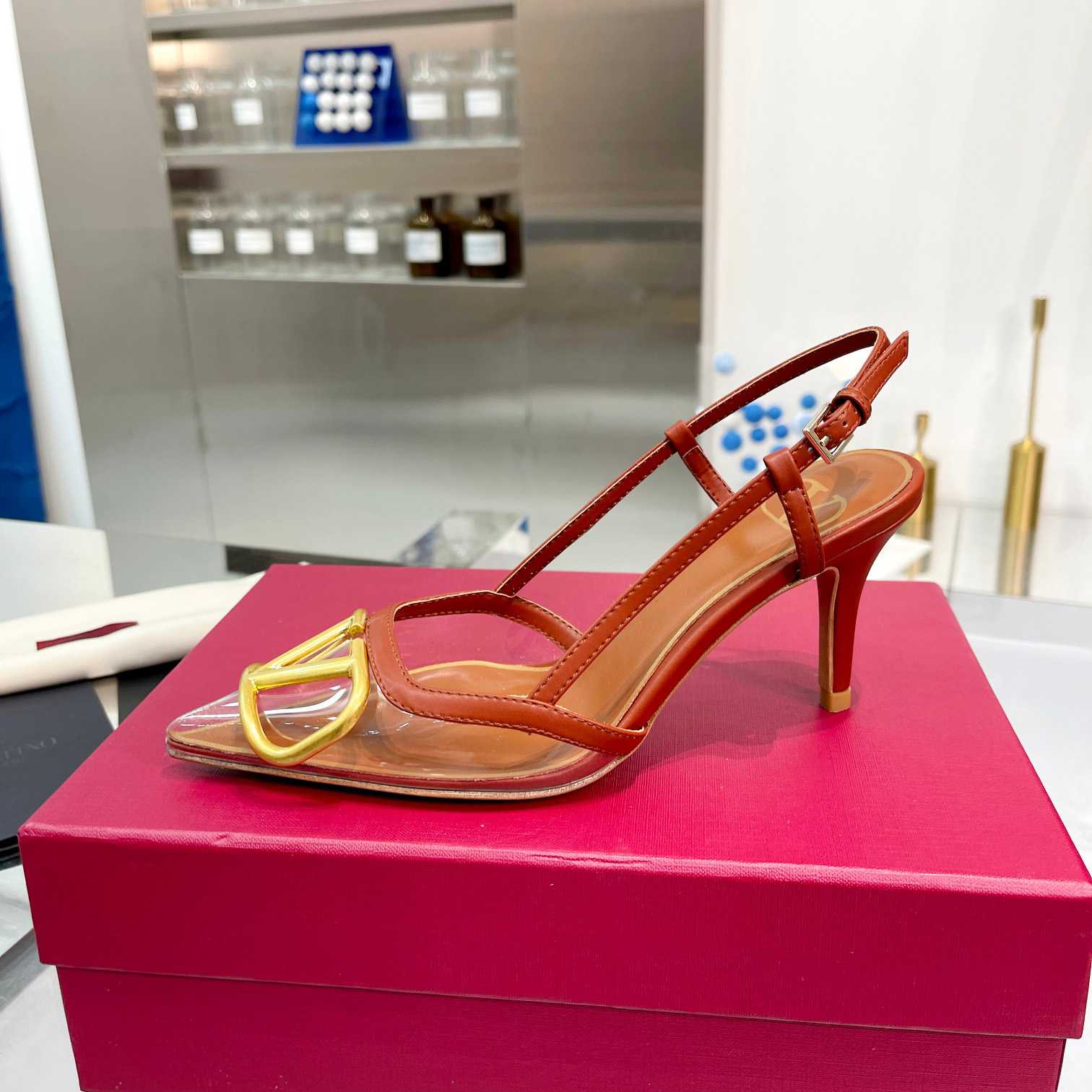 Valenti VLogo Signature Slingback Pump In Transparent Polymer Material  80MM - FashionPlug