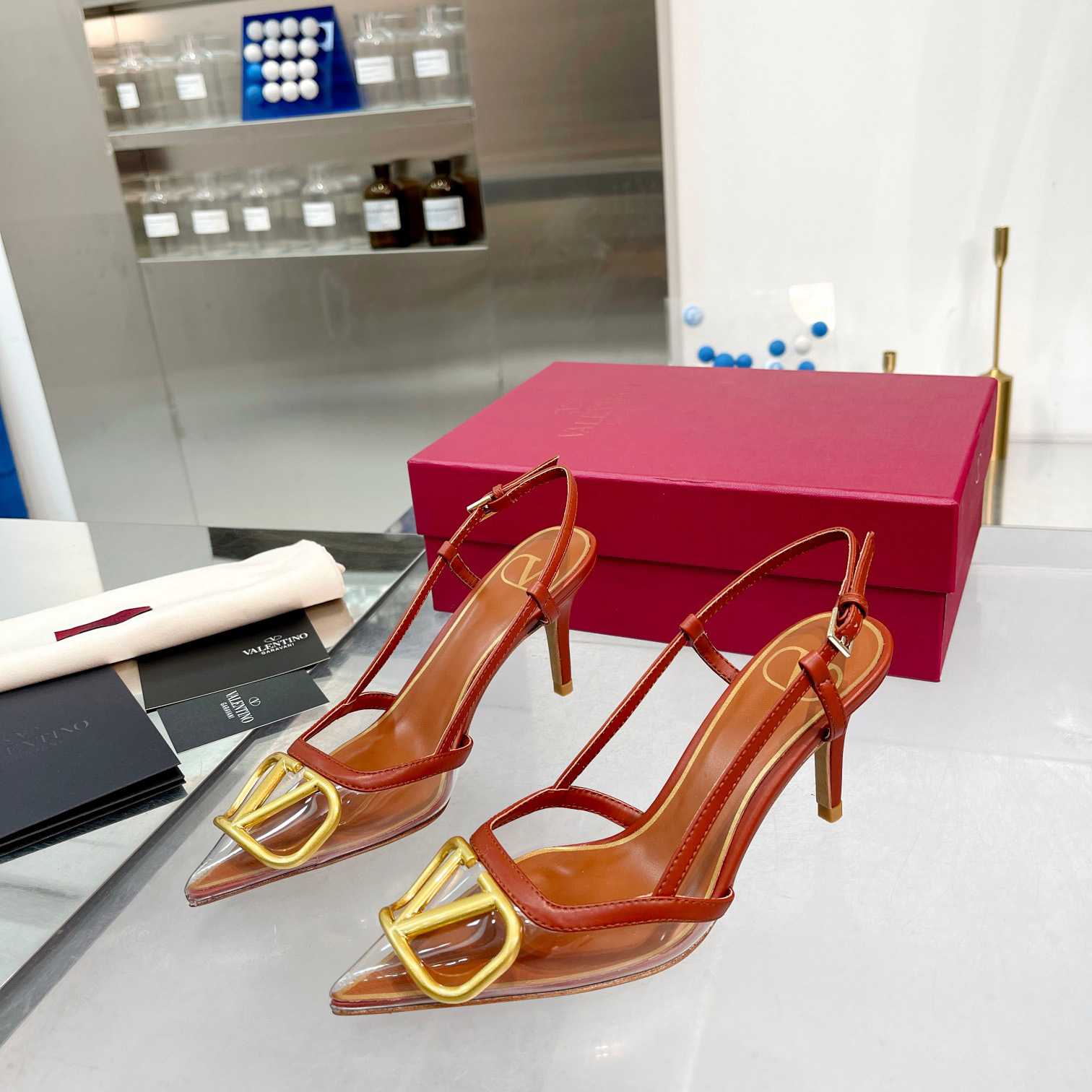 Valenti VLogo Signature Slingback Pump In Transparent Polymer Material  80MM - FashionPlug