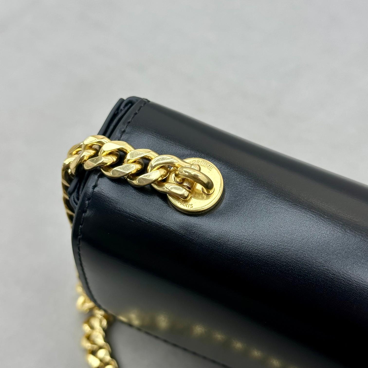 Celine Chain Shoulder Bag Triomphe With Strass Closure In Shiny Calfskin  - FashionPlug