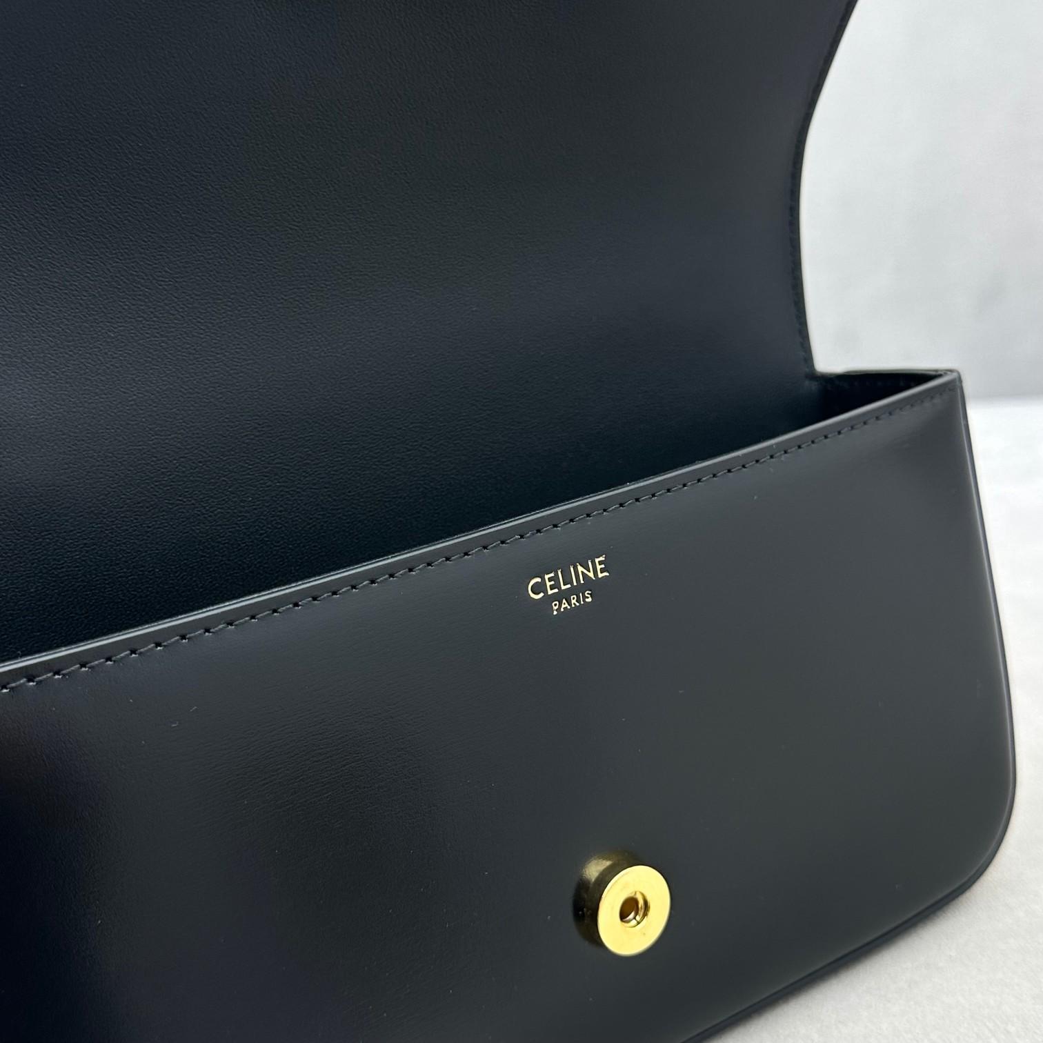 Celine Chain Shoulder Bag Triomphe With Strass Closure In Shiny Calfskin  - FashionPlug