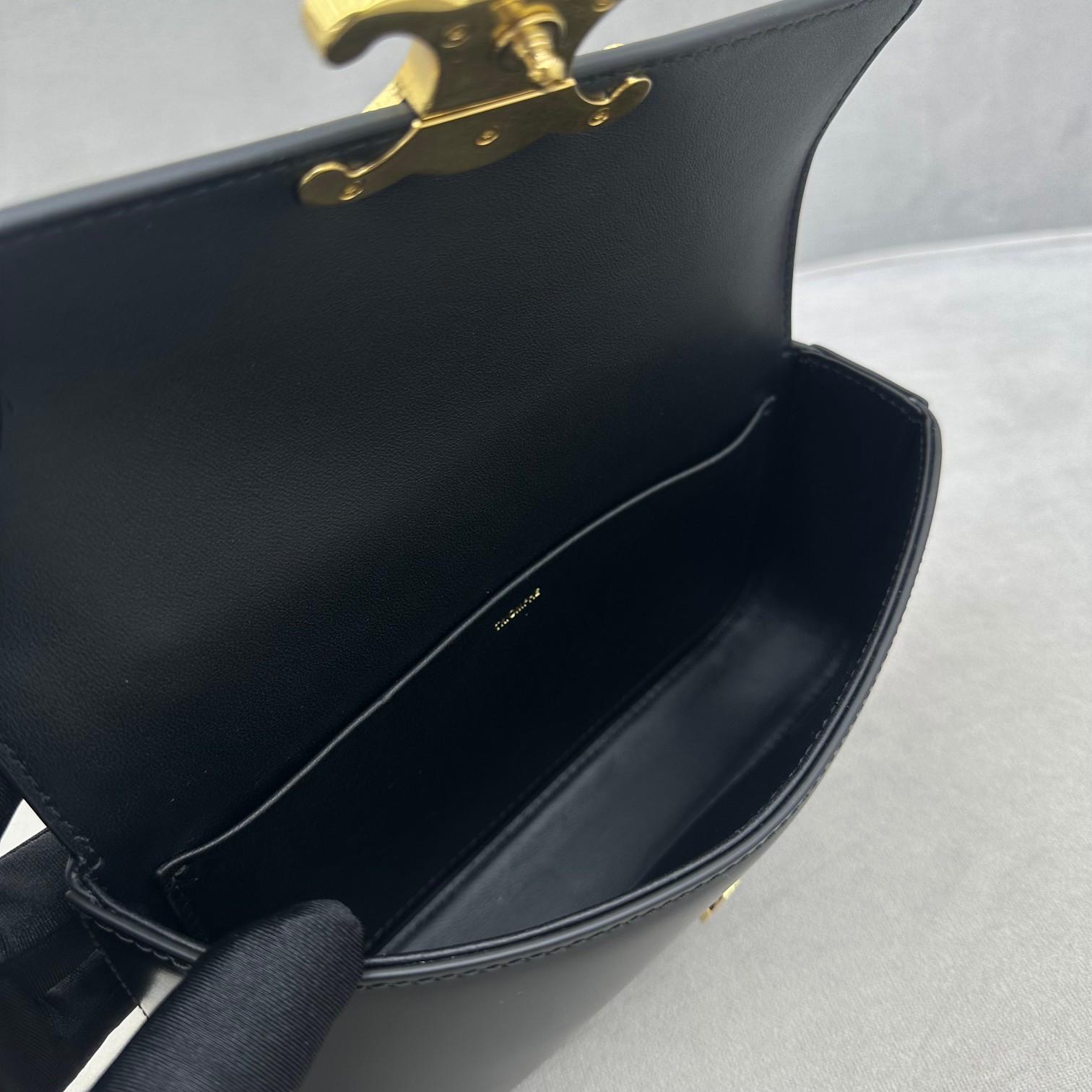 Celine Chain Shoulder Bag Triomphe With Strass Closure In Shiny Calfskin  - FashionPlug