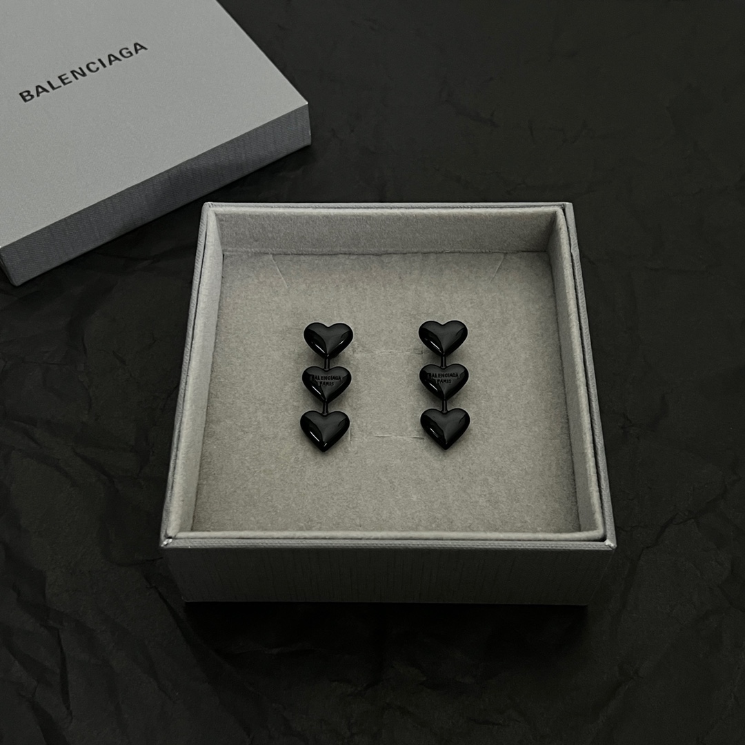 Balenciaga Women's Heart Earrings In Black - FashionPlug