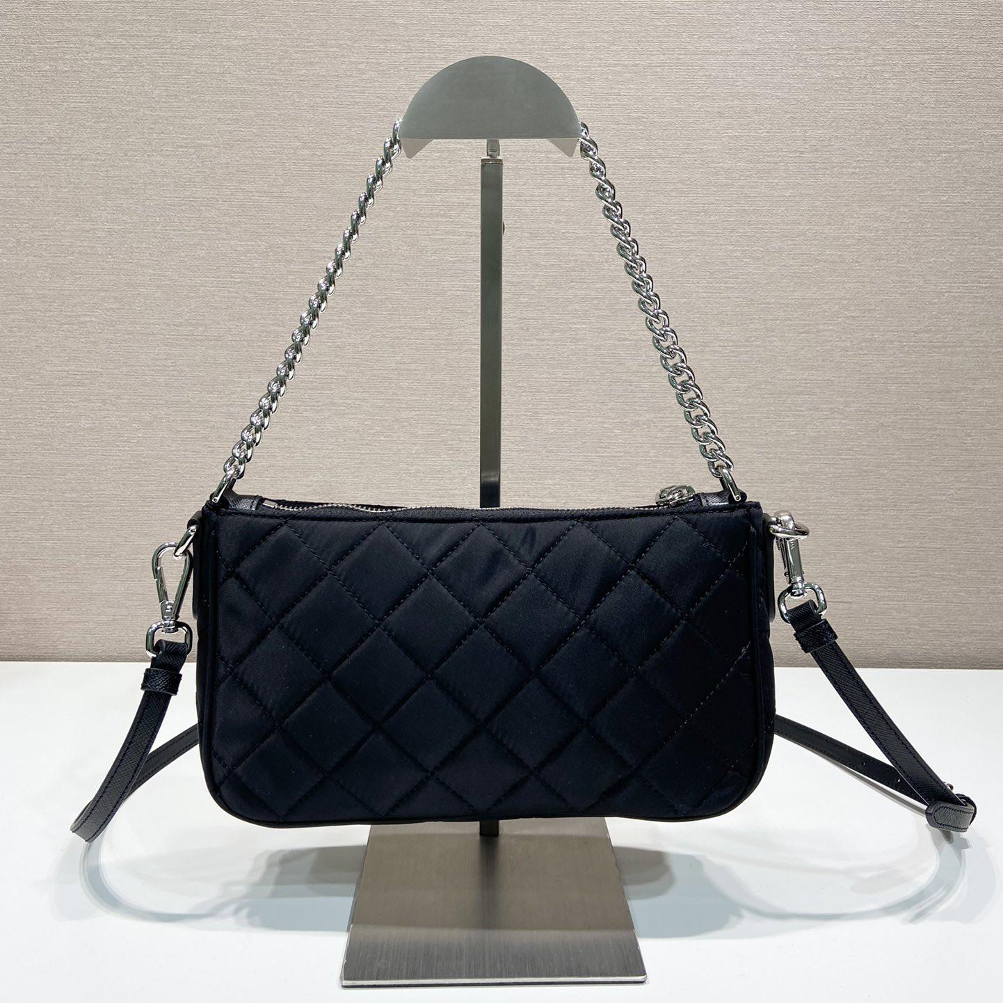 Prada Tessuto Nylon Quilted Chain Convertible Crossbody Bag - FashionPlug