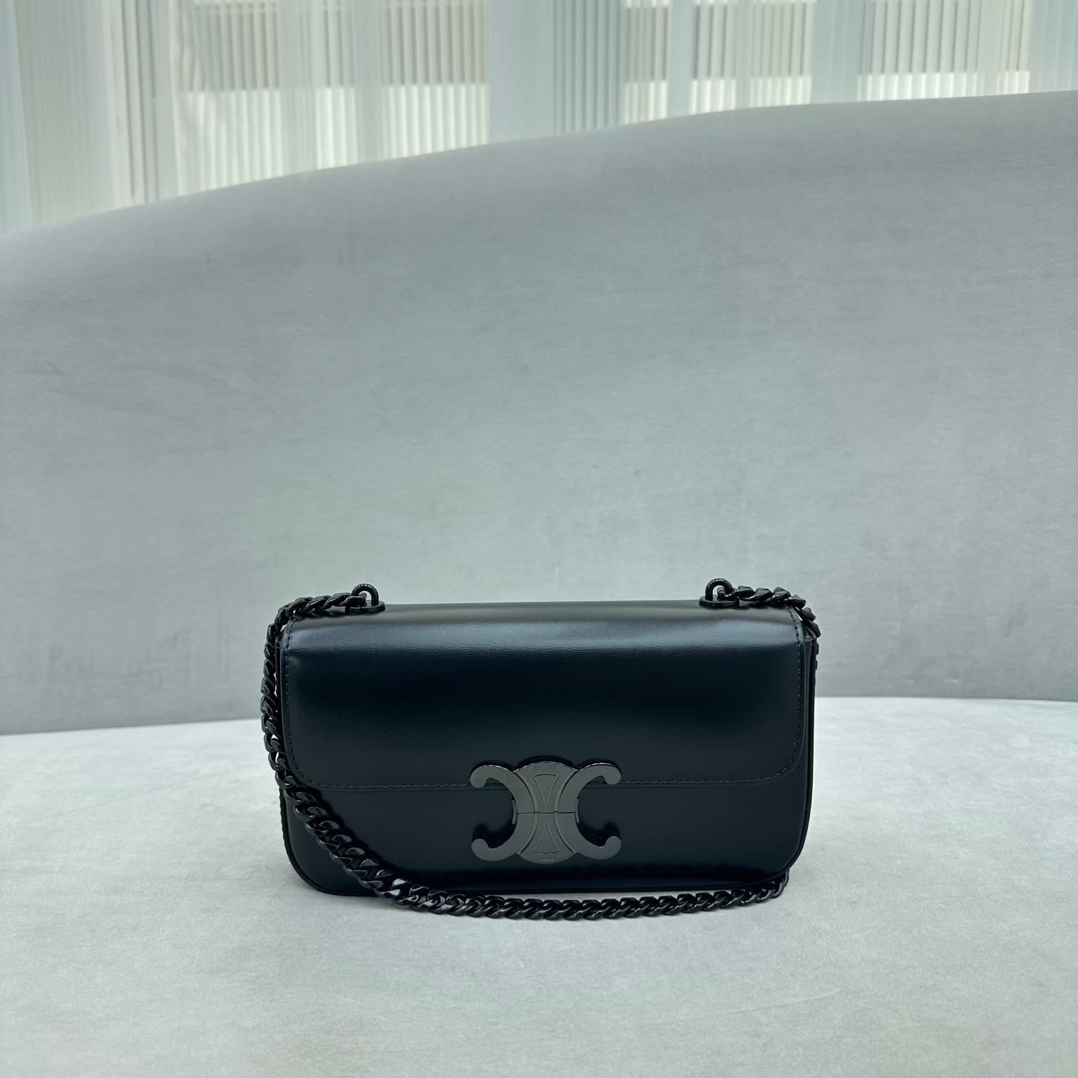 Celine Chain Shoulder Bag Triomphe In Shiny Calfskin - FashionPlug