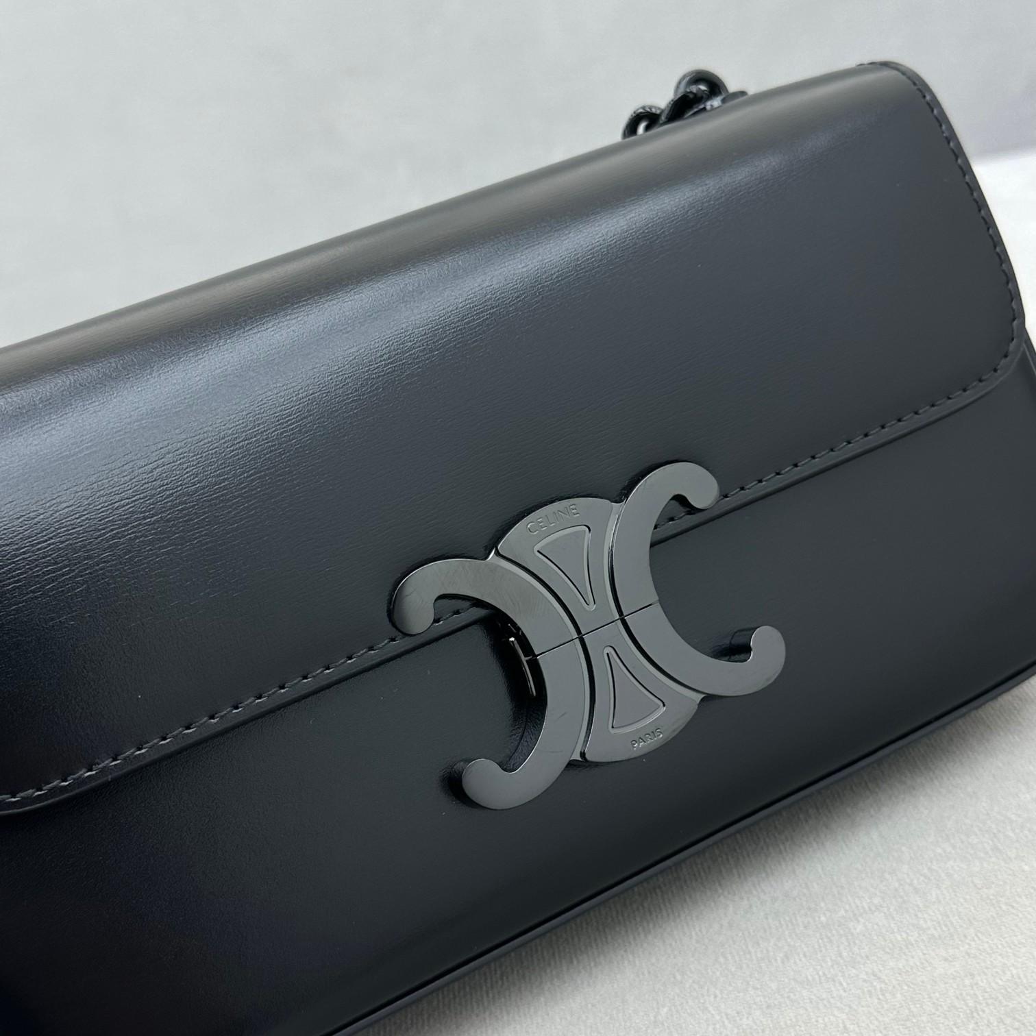 Celine Chain Shoulder Bag Triomphe In Shiny Calfskin - FashionPlug