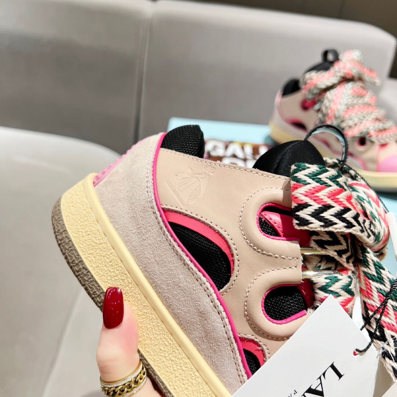 Lanvin Curb Lace Up Sneakers - FashionPlug