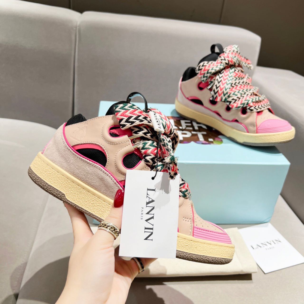 Lanvin Curb Lace Up Sneakers - FashionPlug