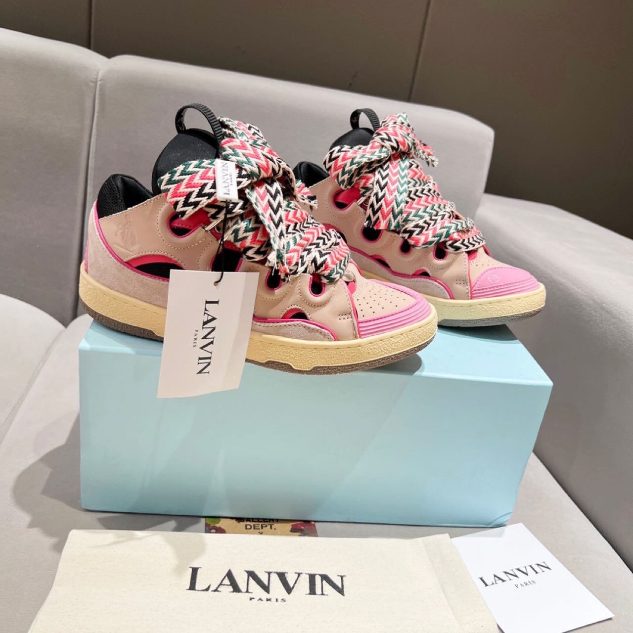 Lanvin Curb Lace Up Sneakers - FashionPlug