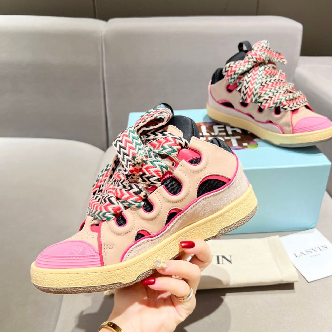Lanvin Curb Lace Up Sneakers - FashionPlug