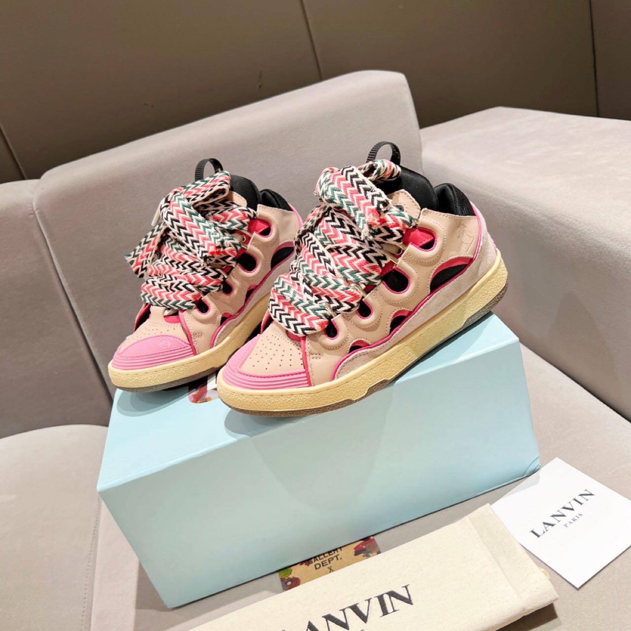 Lanvin Curb Lace Up Sneakers - FashionPlug