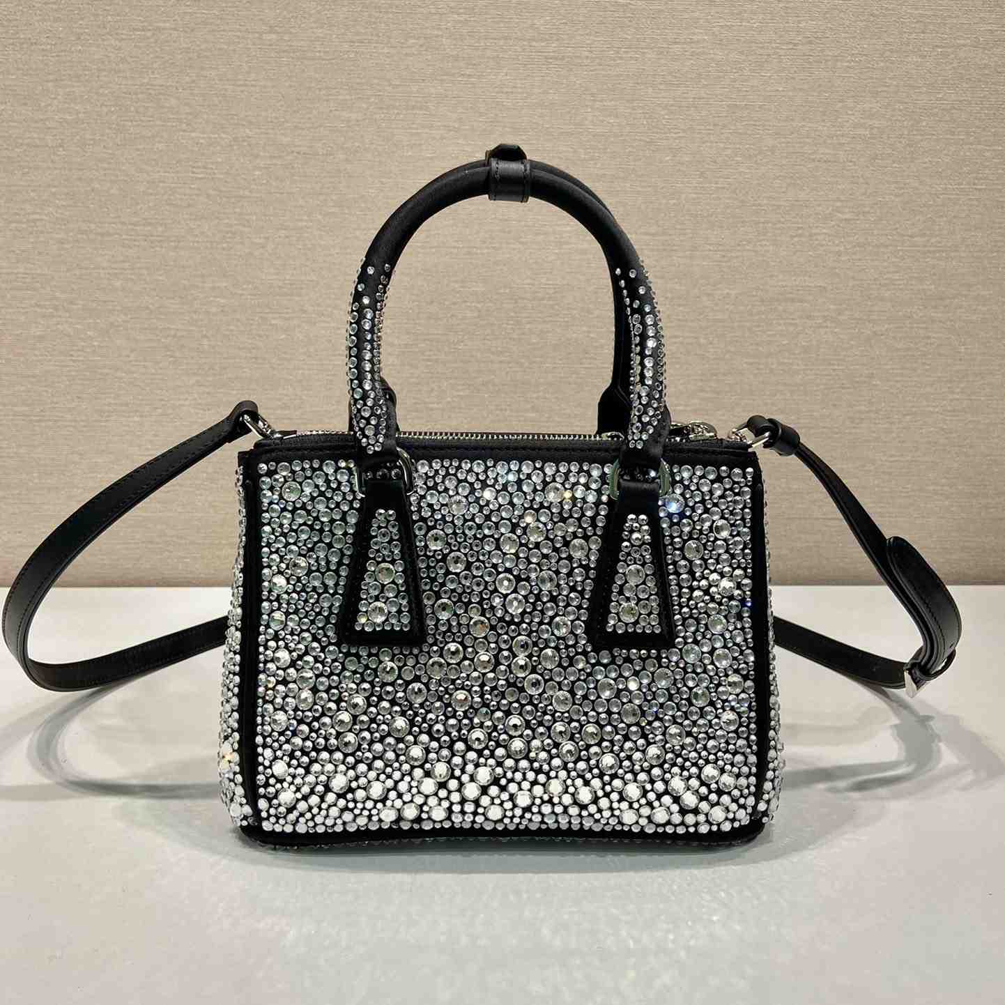 Prada Galleria Satin Mini-bag With Crystals - FashionPlug