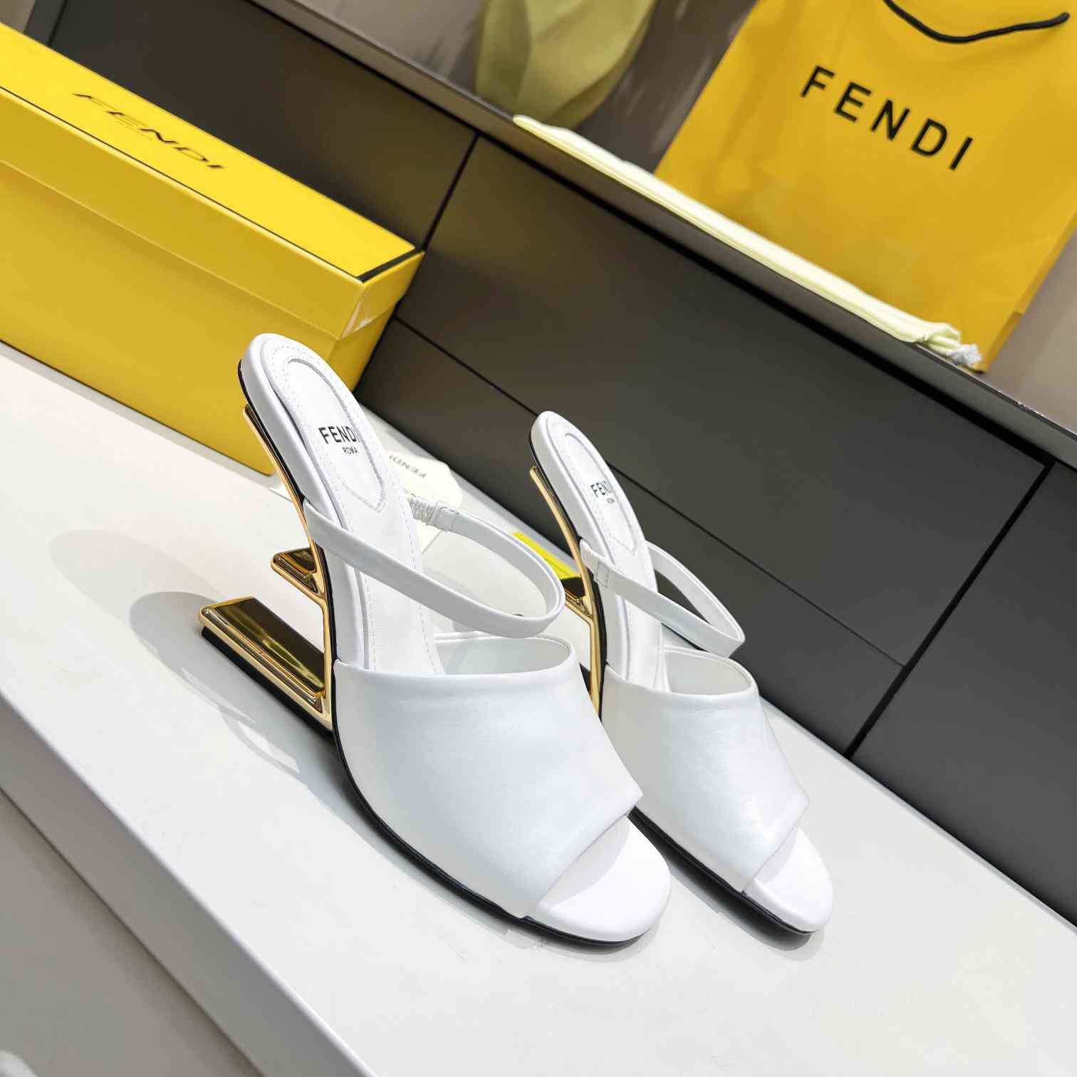 Fendi First White Leather High-Heeled Sandals - FashionPlug