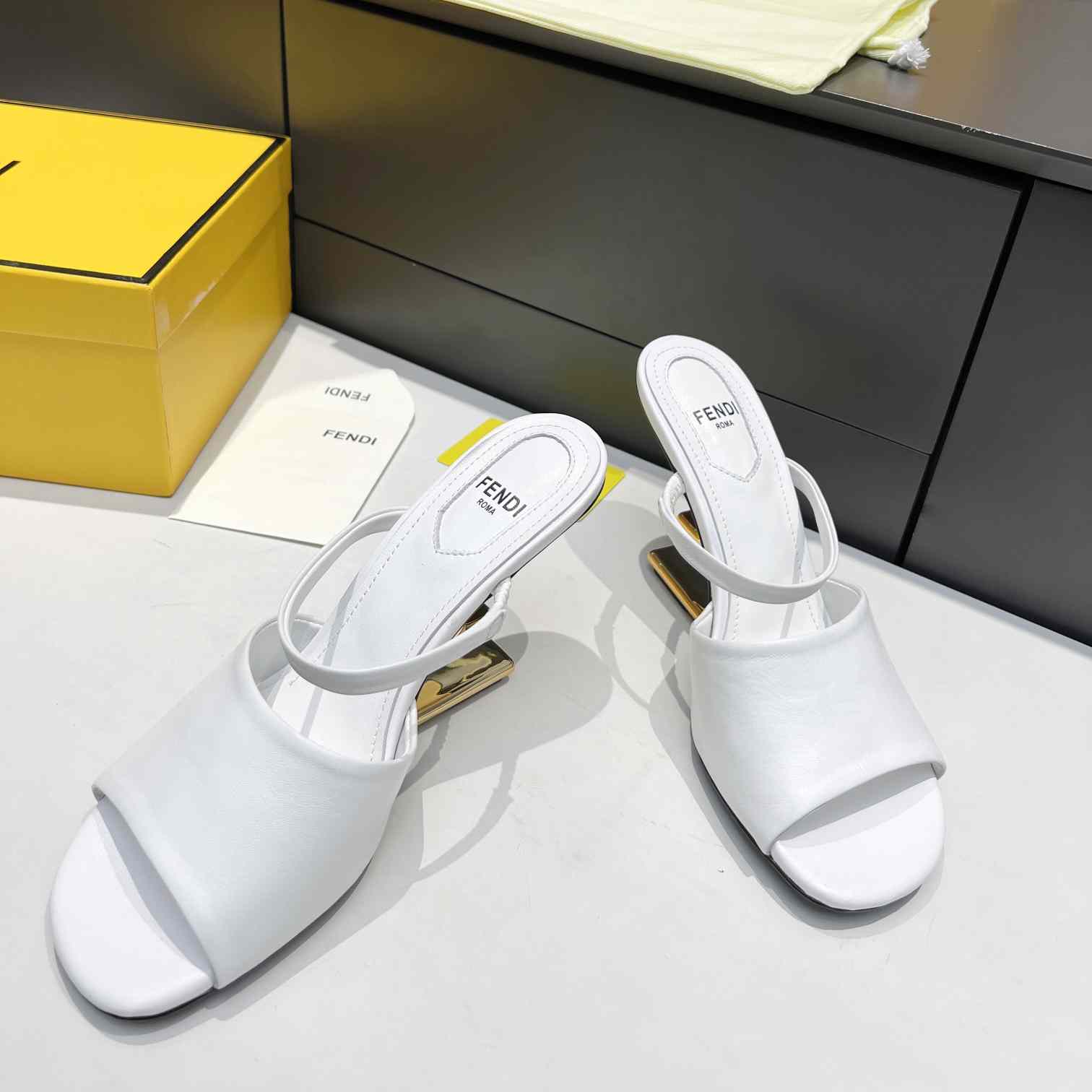 Fendi First White Leather High-Heeled Sandals - FashionPlug