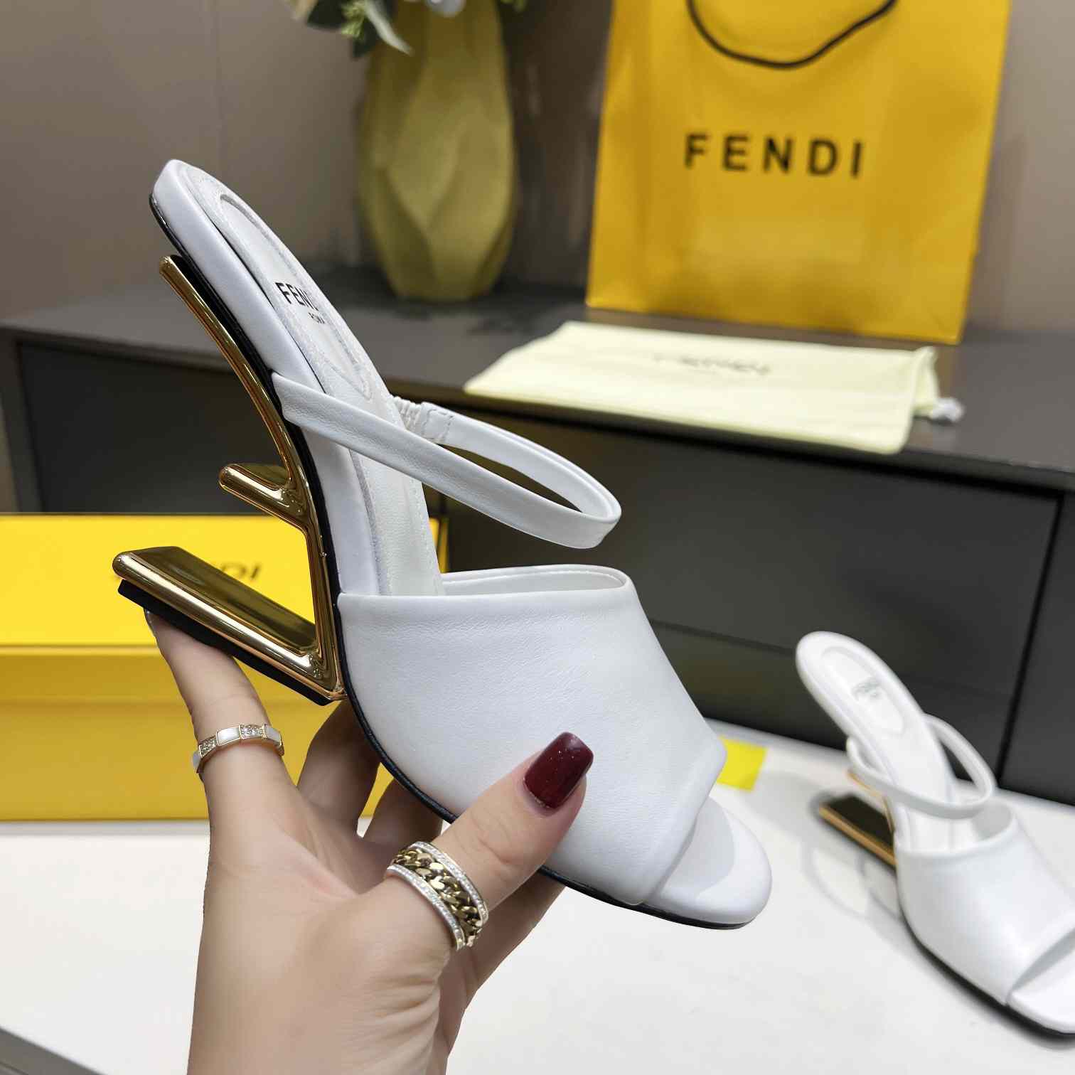 Fendi First White Leather High-Heeled Sandals - FashionPlug