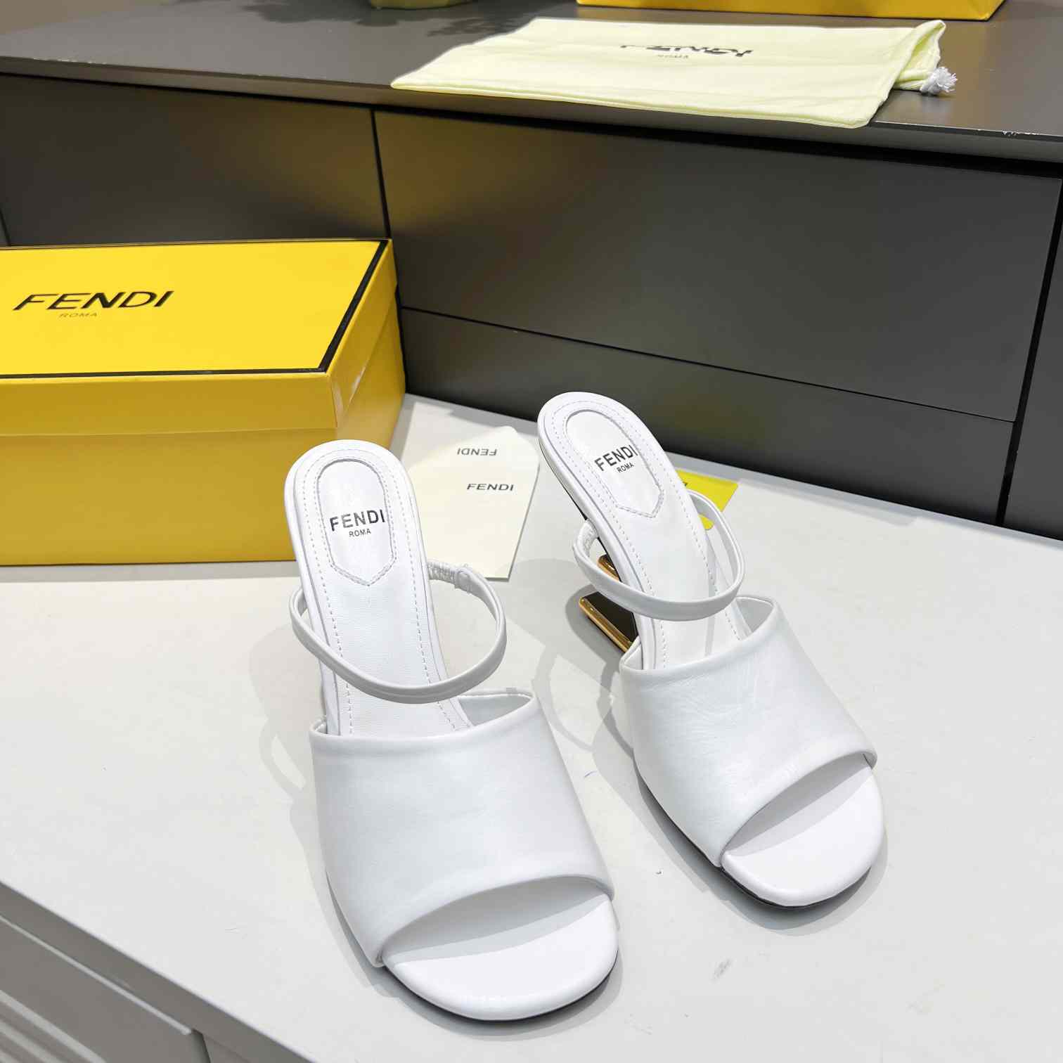 Fendi First White Leather High-Heeled Sandals - FashionPlug