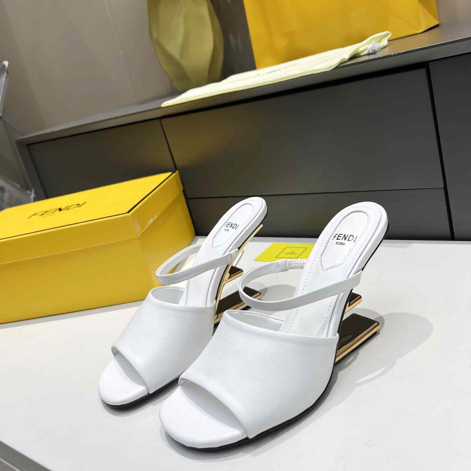 Fendi First White Leather High-Heeled Sandals - FashionPlug