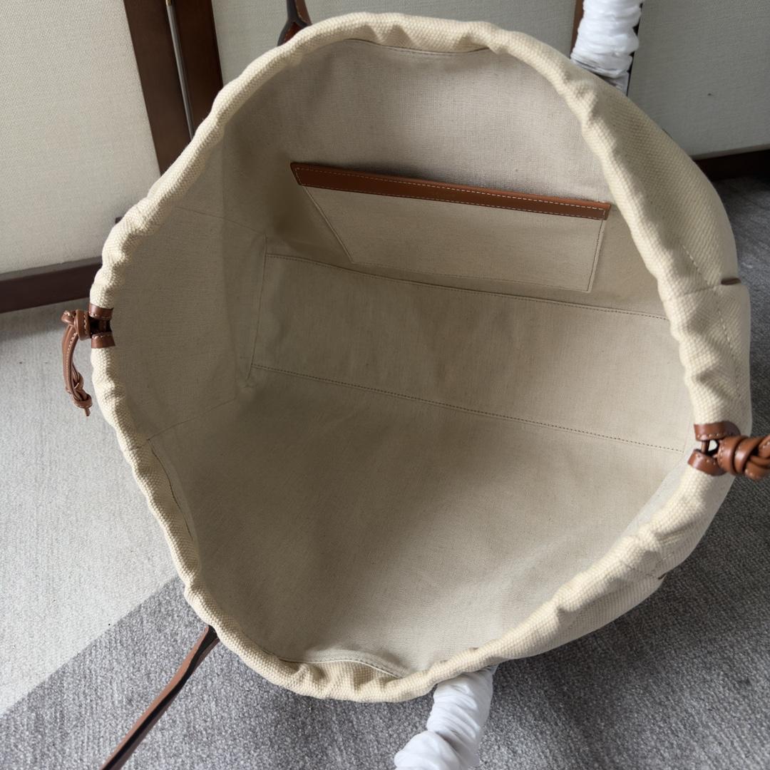 Celine Cabas Drawstring Cuir Triomphe In Textile And Calfskin Natural / Tan - FashionPlug