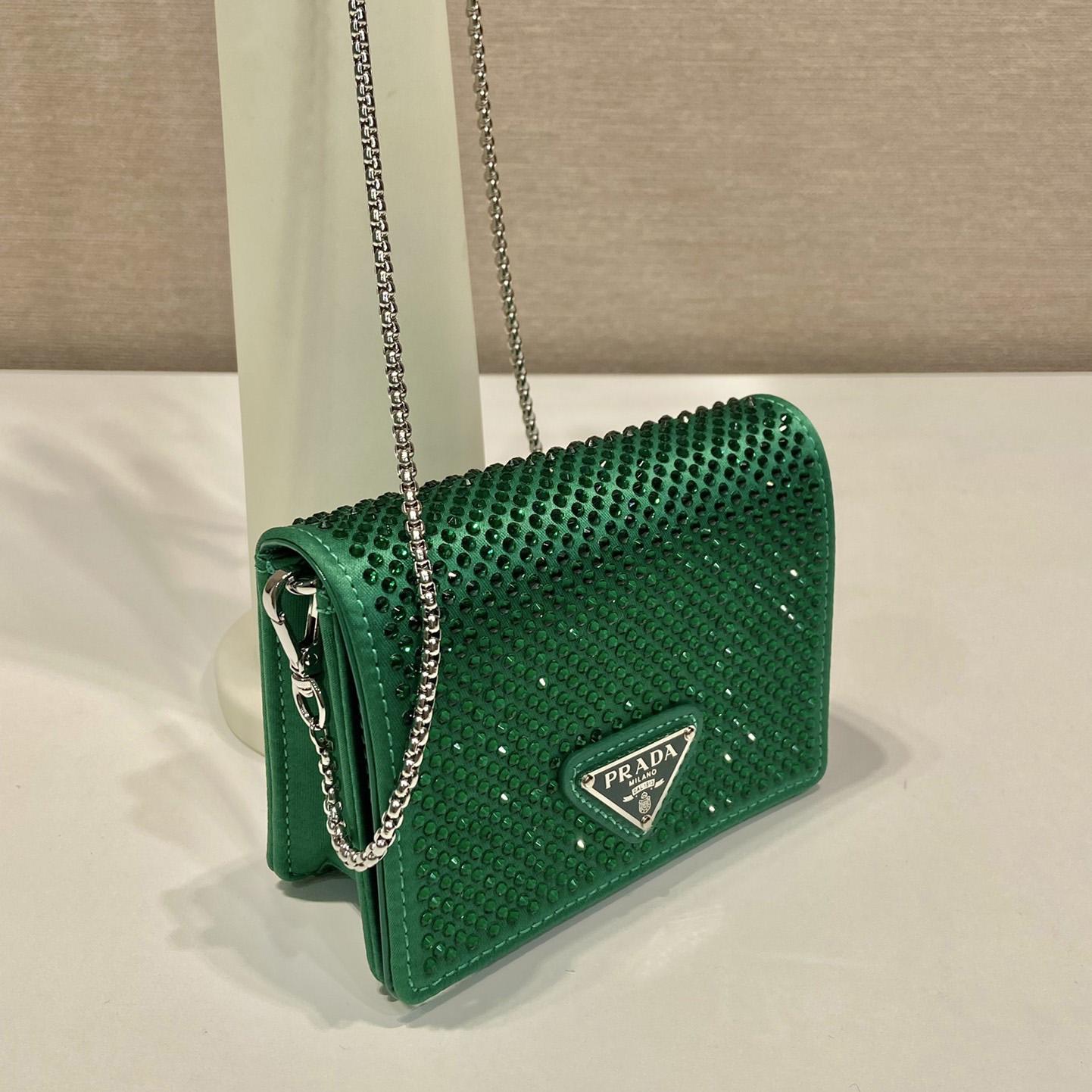Prada Cardholder With Shoulder Strap And Crystals - FashionPlug