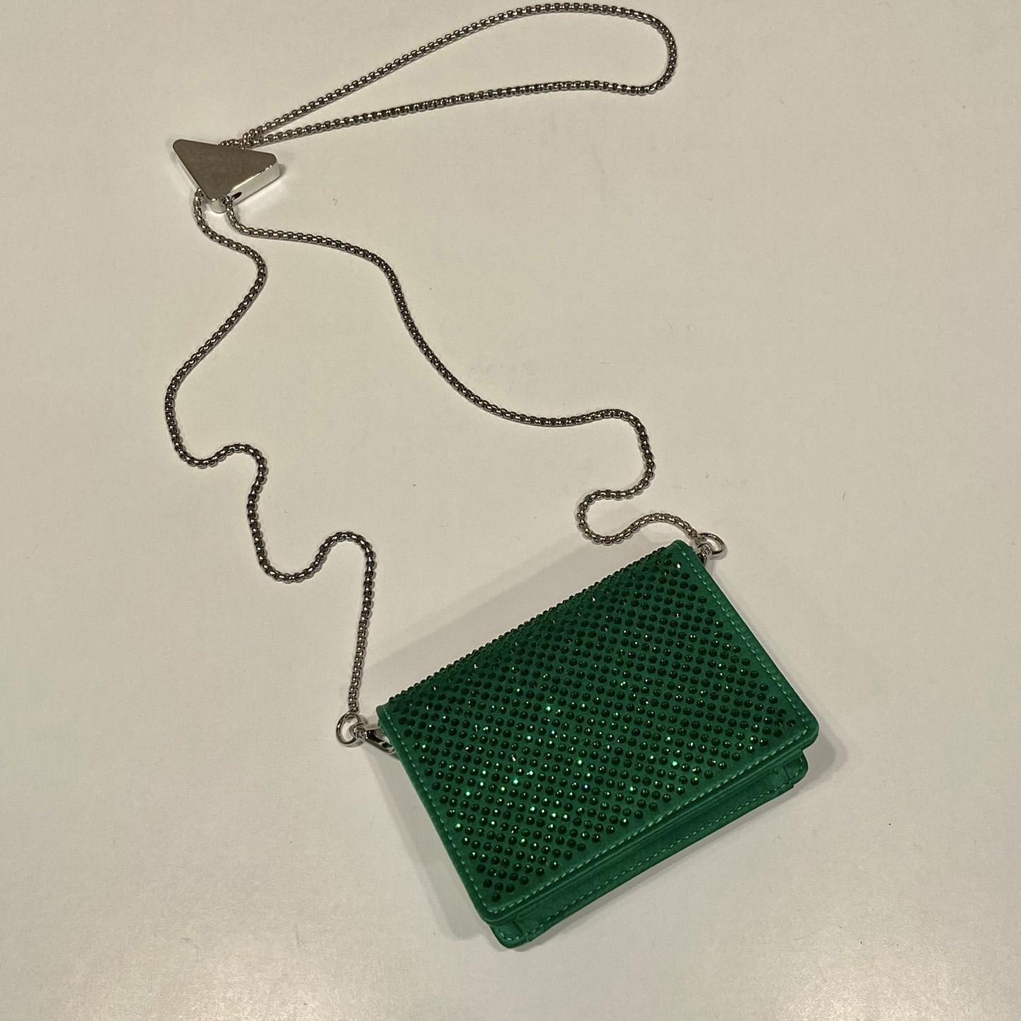 Prada Cardholder With Shoulder Strap And Crystals - FashionPlug