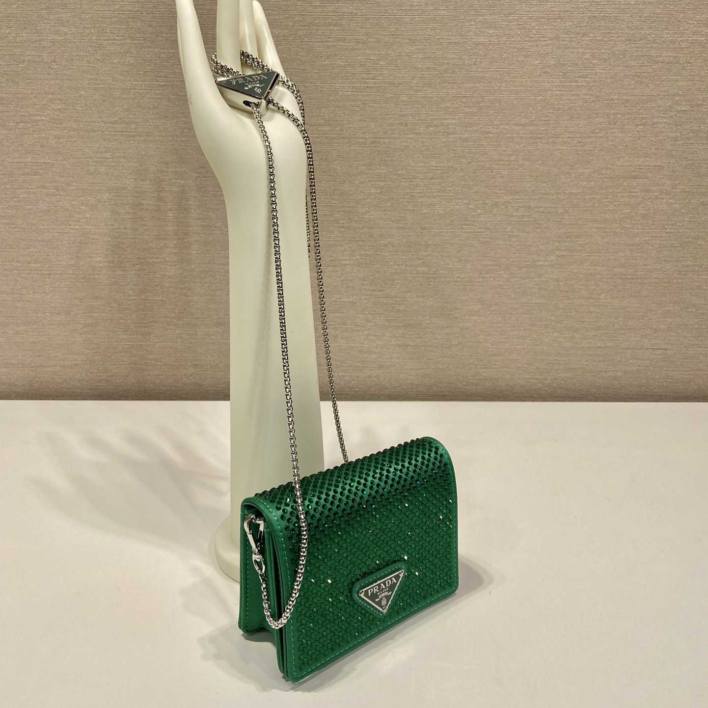 Prada Cardholder With Shoulder Strap And Crystals - FashionPlug