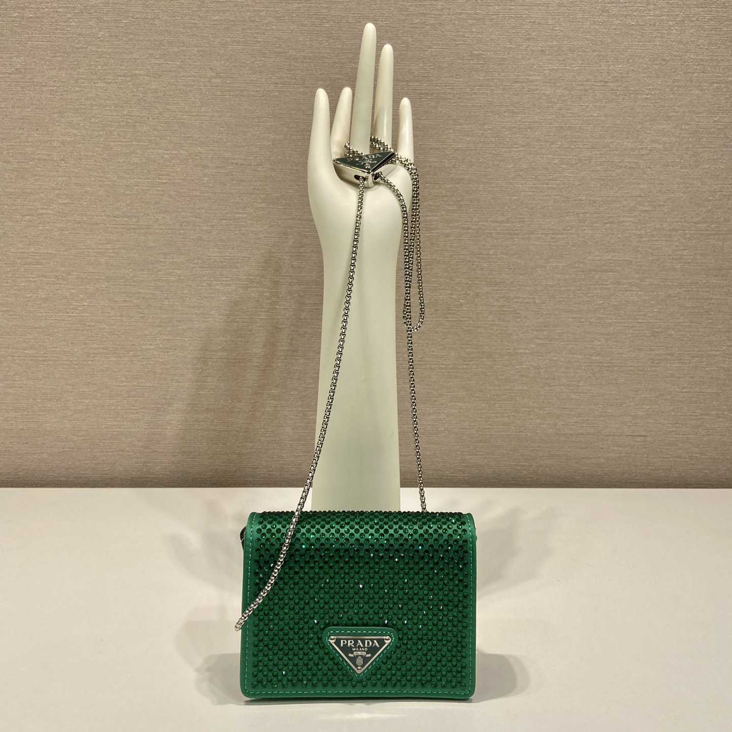 Prada Cardholder With Shoulder Strap And Crystals - FashionPlug