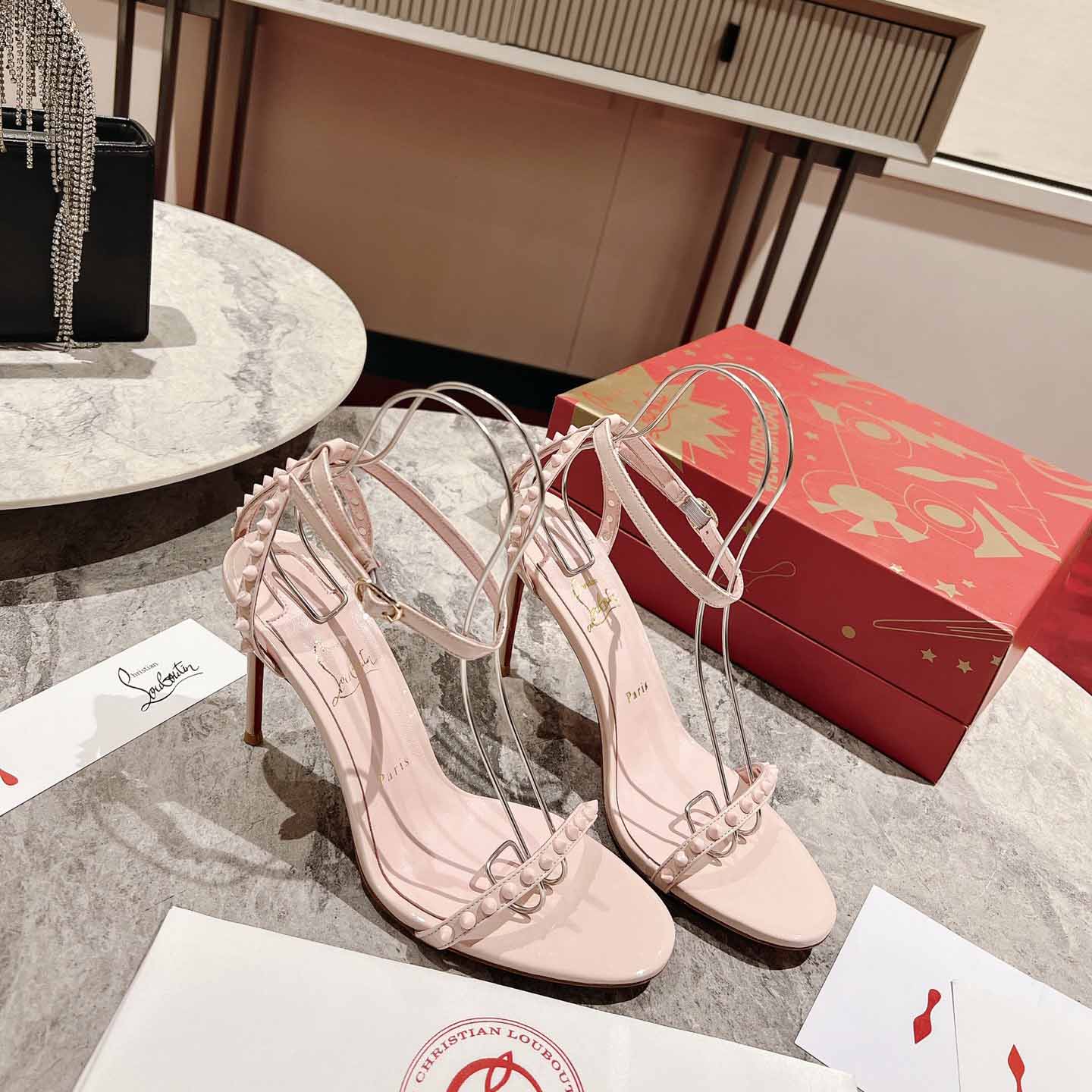 Christian Louboutin Nudes Rosalie Leather Sandals - FashionPlug