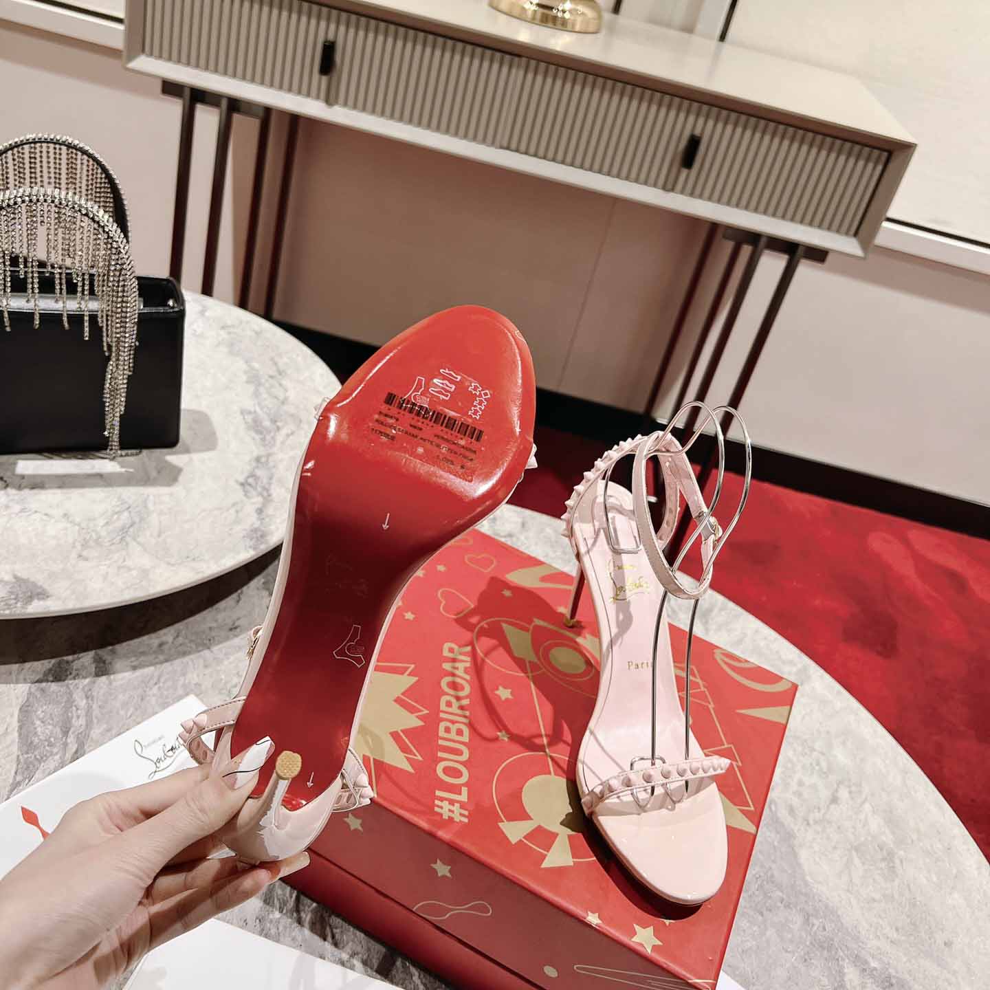 Christian Louboutin Nudes Rosalie Leather Sandals - FashionPlug