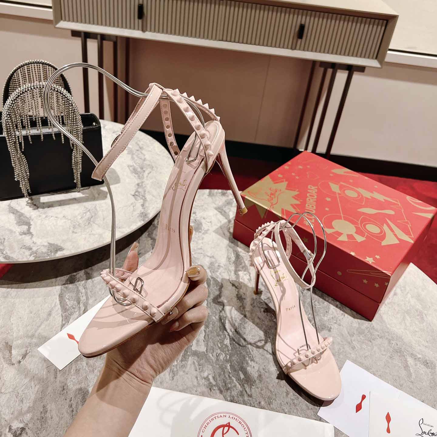 Christian Louboutin Nudes Rosalie Leather Sandals - FashionPlug