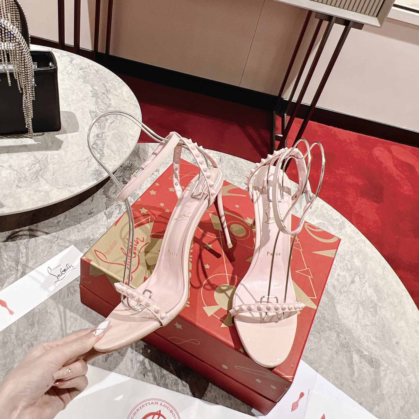 Christian Louboutin Nudes Rosalie Leather Sandals - FashionPlug
