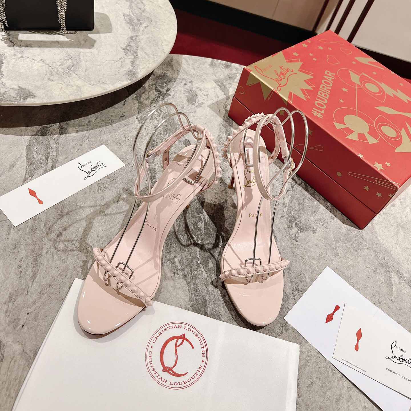 Christian Louboutin Nudes Rosalie Leather Sandals - FashionPlug