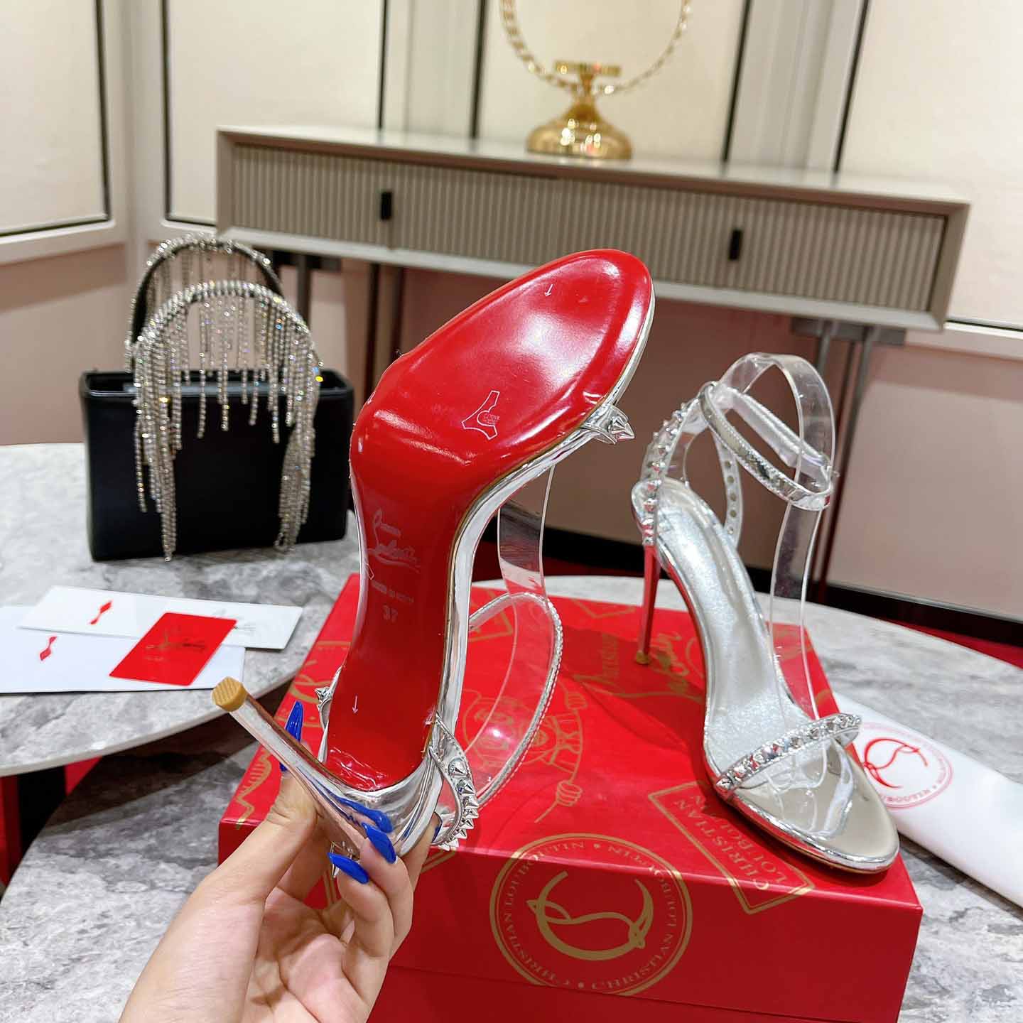 Christian Louboutin Nudes Rosalie Leather Sandals - FashionPlug