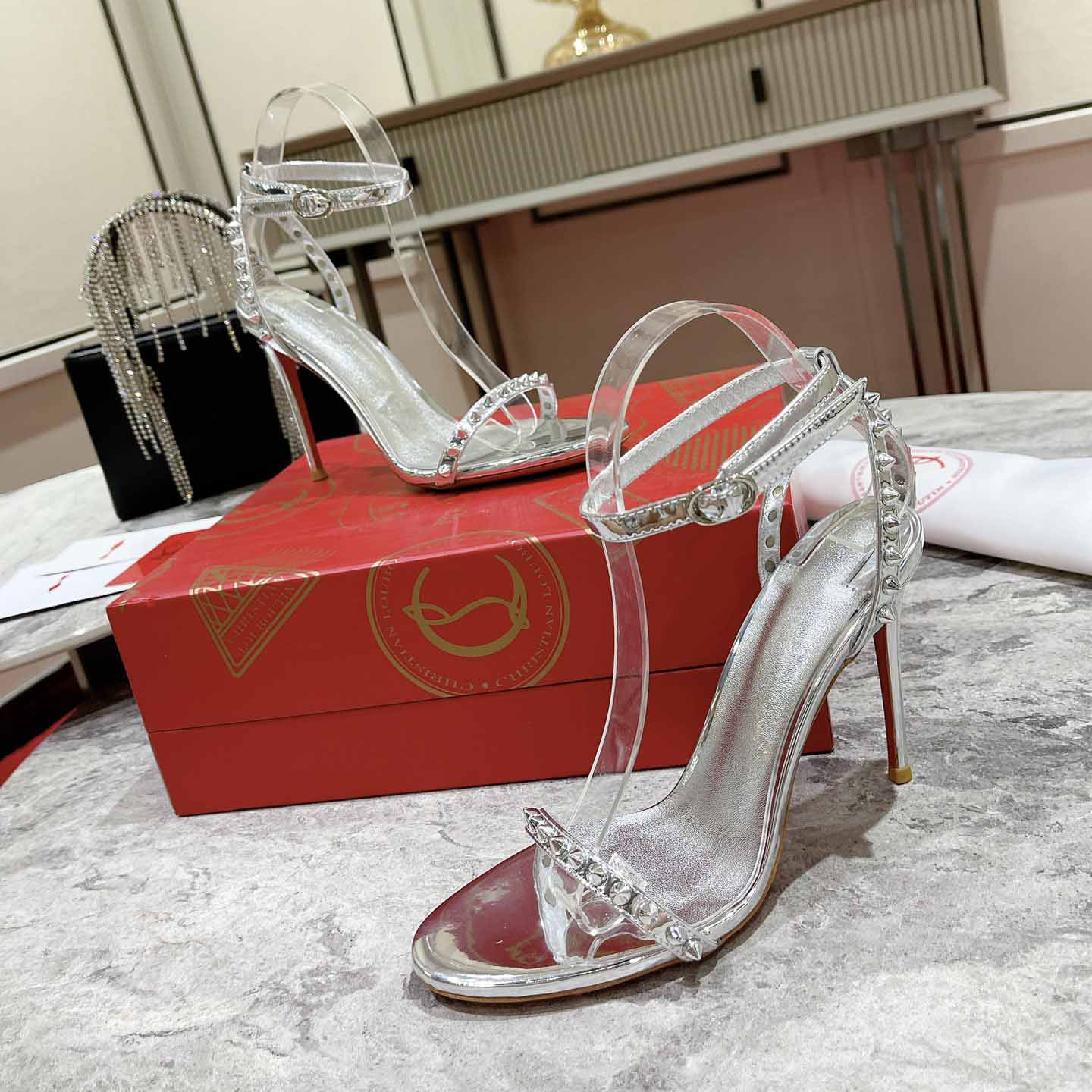 Christian Louboutin Nudes Rosalie Leather Sandals - FashionPlug