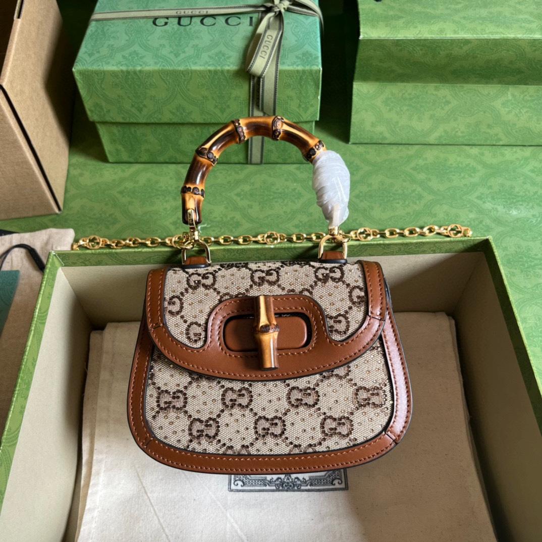 Gucci Bamboo 1947 Mini Top Handle Bag(17-12.5-8cm)   - FashionPlug