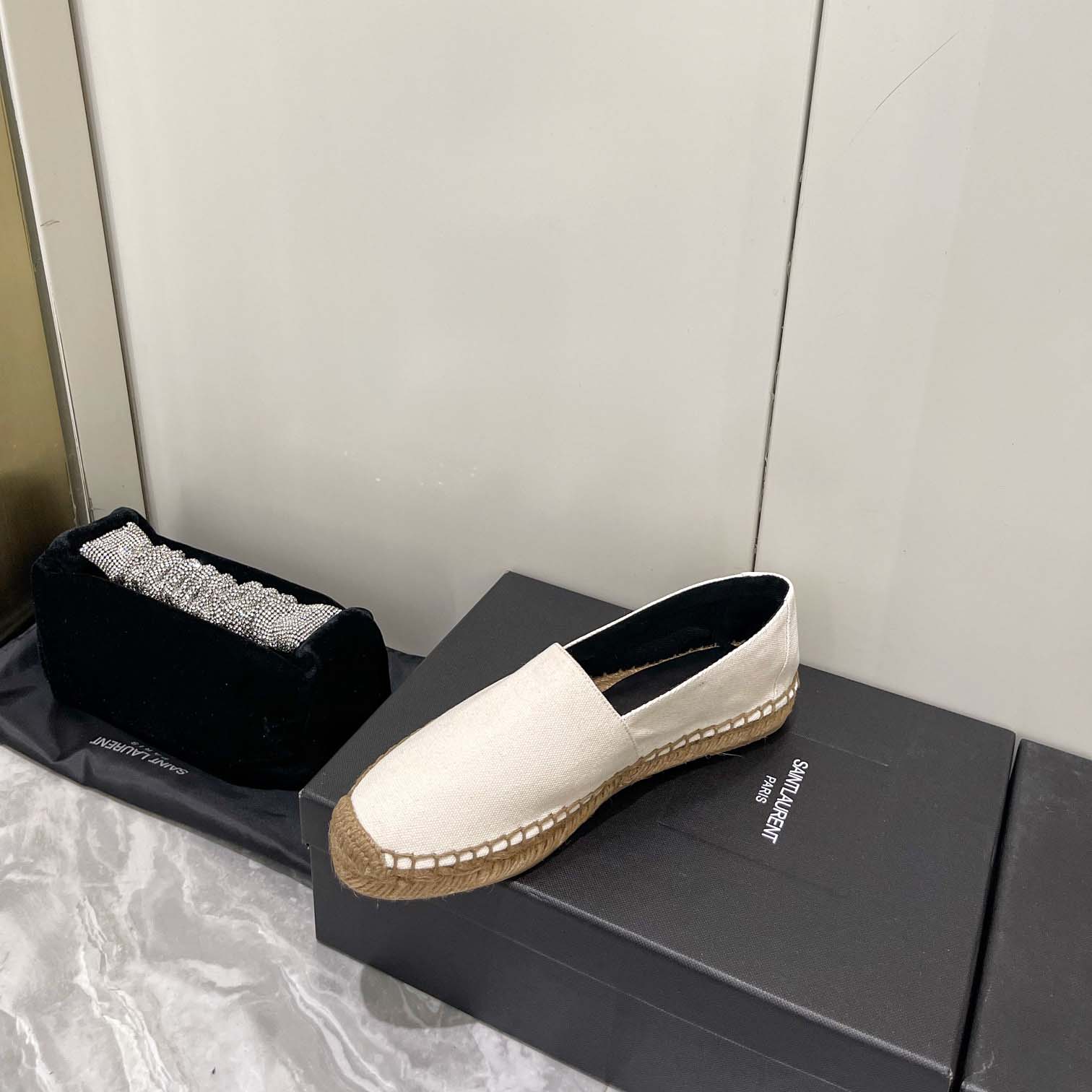 Saint Laurent Cassandre Embroidered Espadrilles In Canvas - FashionPlug
