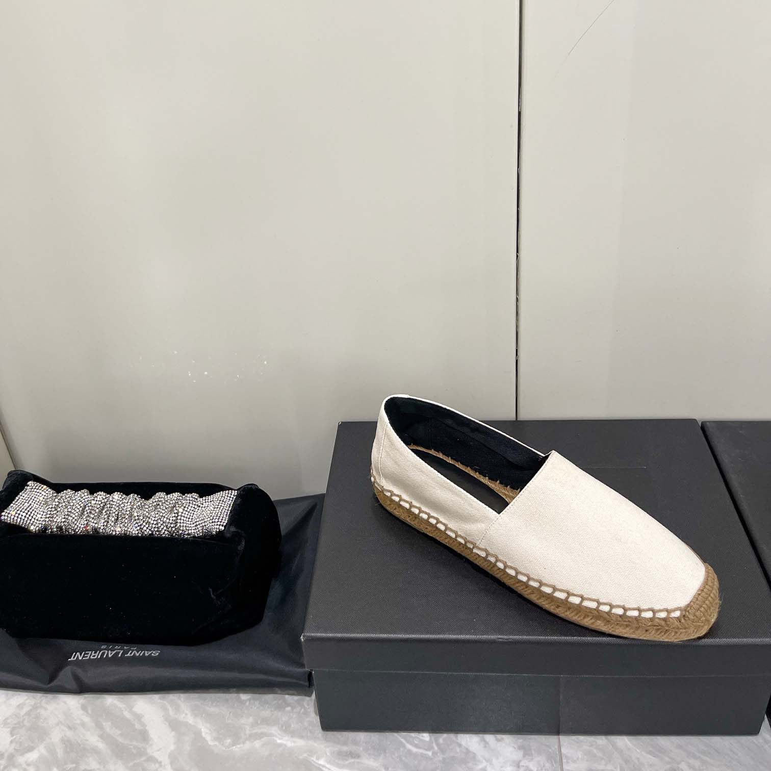 Saint Laurent Cassandre Embroidered Espadrilles In Canvas - FashionPlug