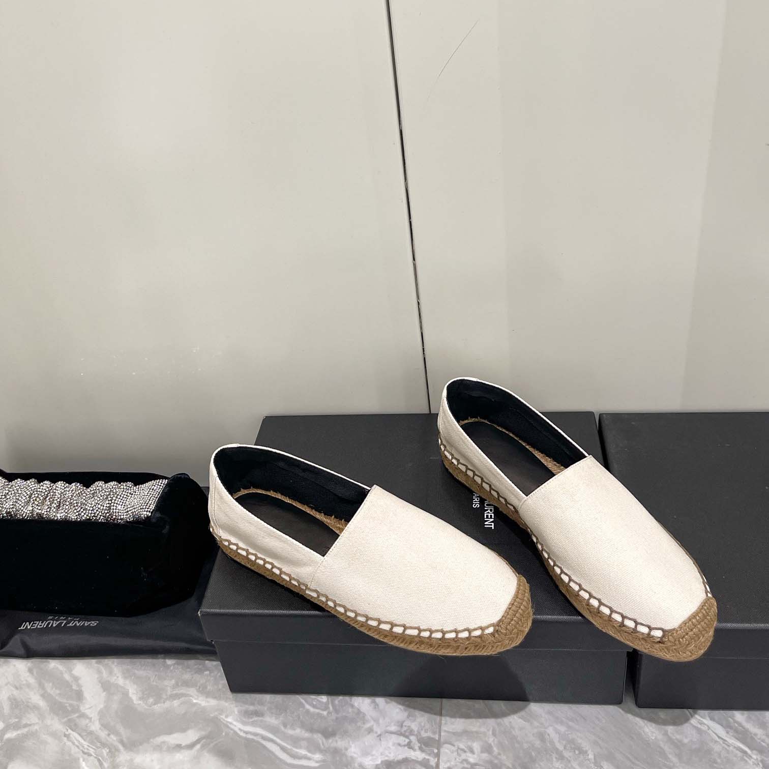 Saint Laurent Cassandre Embroidered Espadrilles In Canvas - FashionPlug