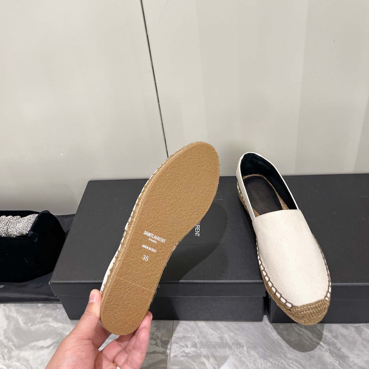 Saint Laurent Cassandre Embroidered Espadrilles In Canvas - FashionPlug