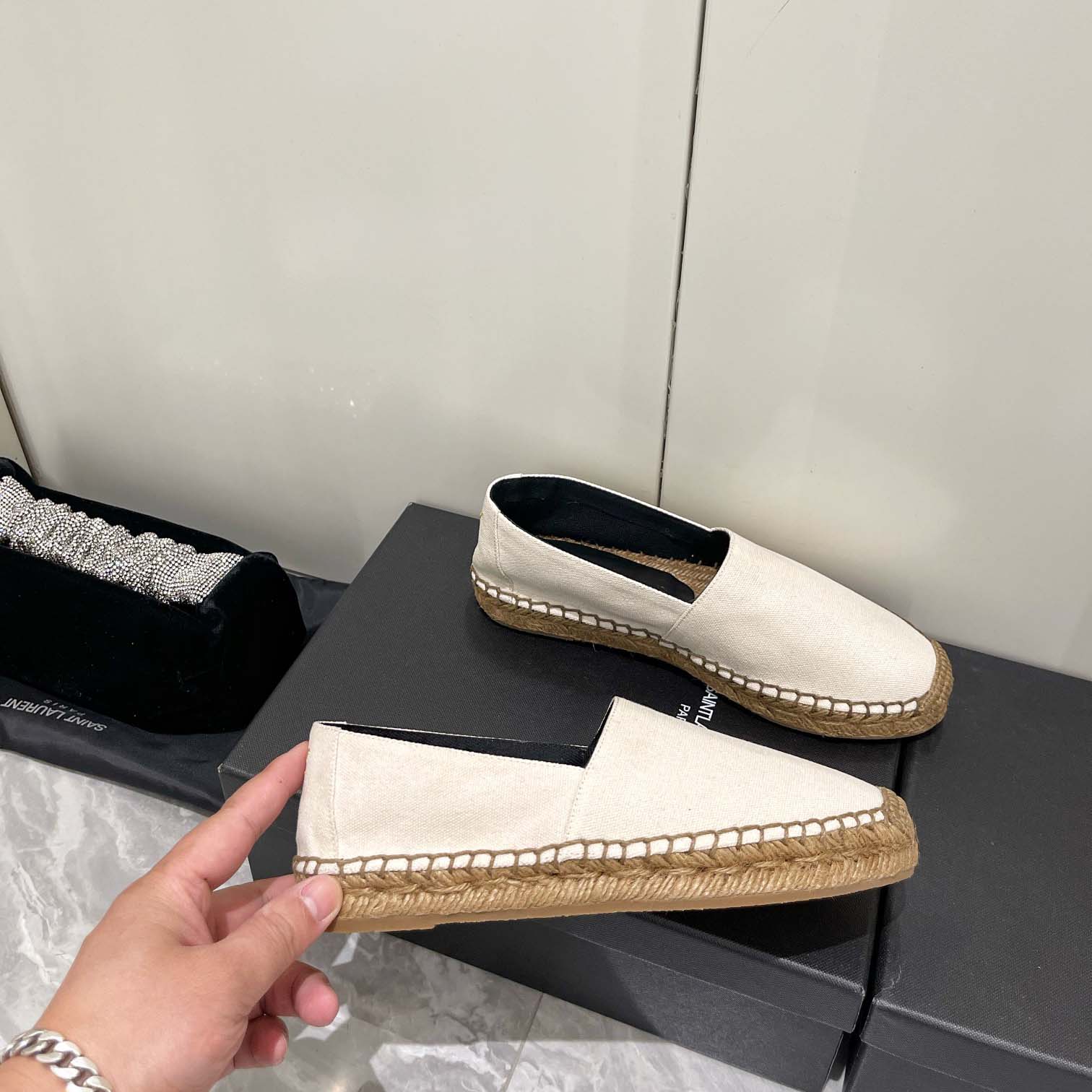 Saint Laurent Cassandre Embroidered Espadrilles In Canvas - FashionPlug