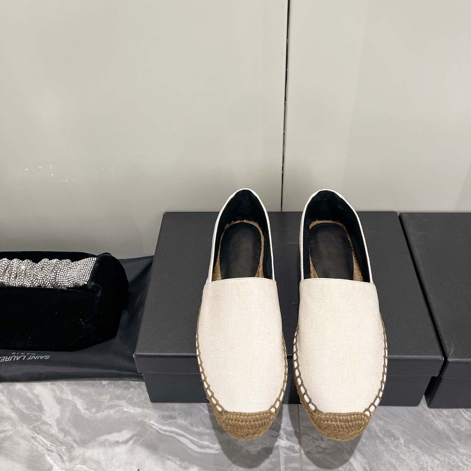 Saint Laurent Cassandre Embroidered Espadrilles In Canvas - FashionPlug