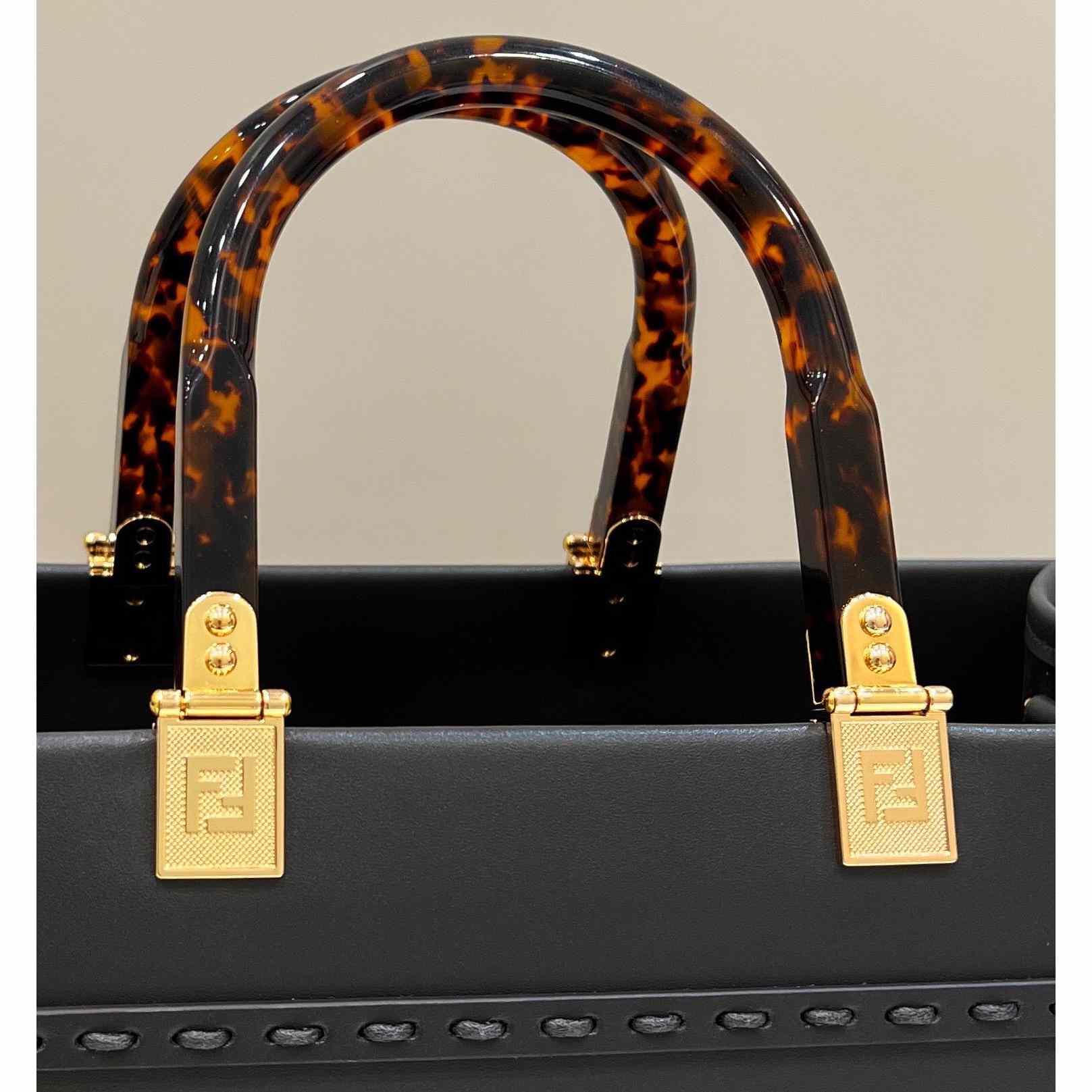 Fendi Sunshine Medium Dark Gray Leather And Elaphe Shopper - FashionPlug