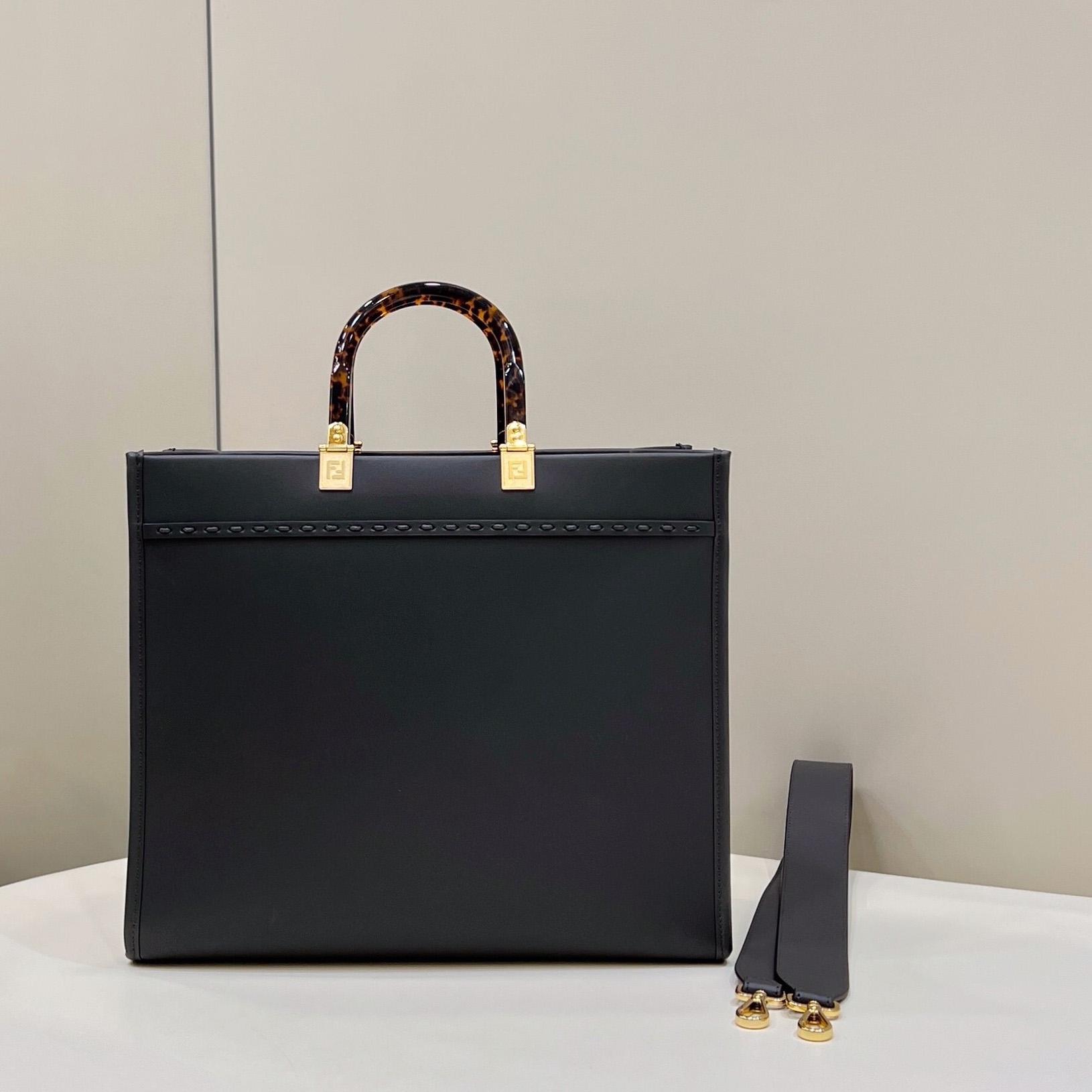 Fendi Sunshine Medium Dark Gray Leather And Elaphe Shopper - FashionPlug