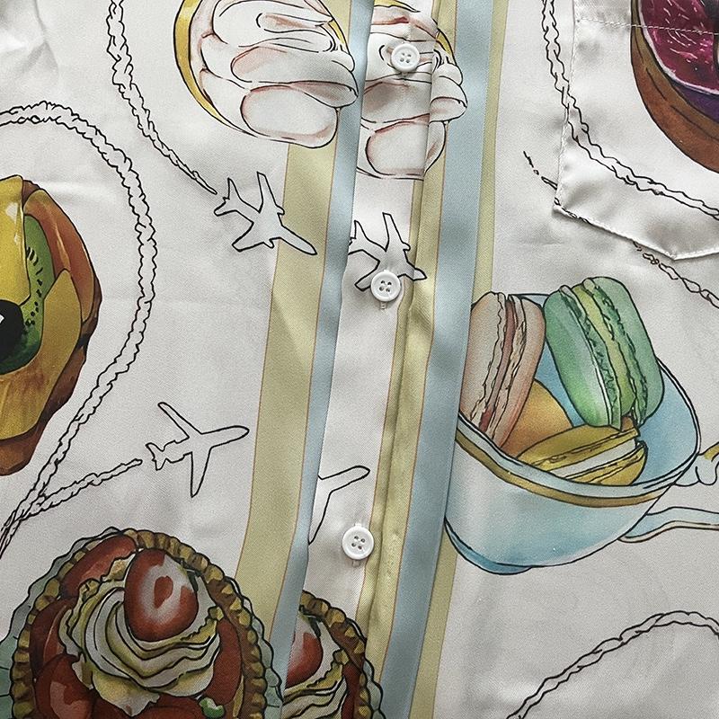 Casablanca Patisseries En Vol Cuban Collar Silk Shirt - FashionPlug