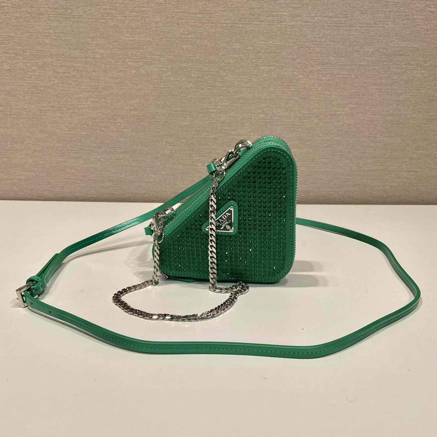 Prada Embellished Satin And Leather Mini-Pouch - FashionPlug