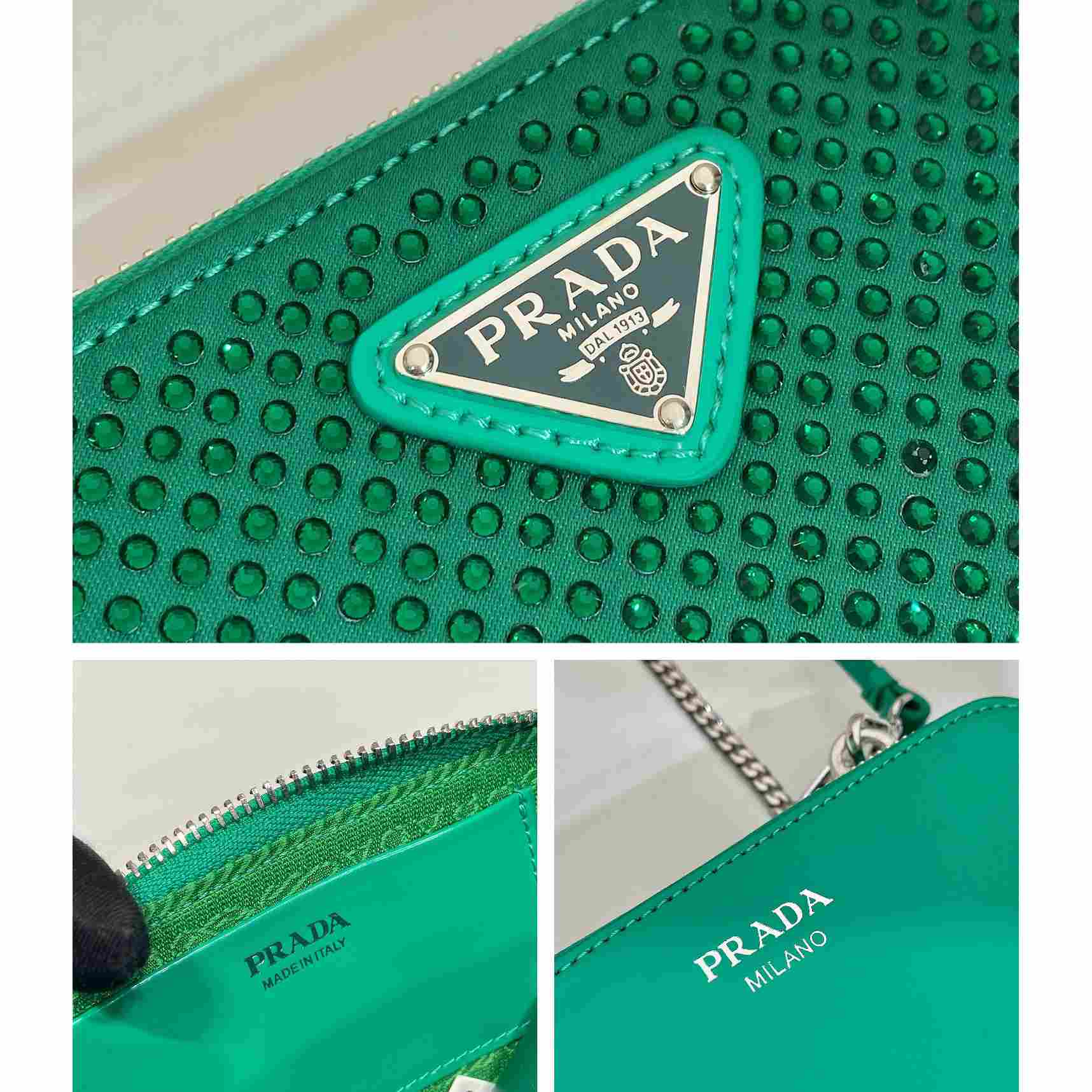 Prada Embellished Satin And Leather Mini-Pouch - FashionPlug