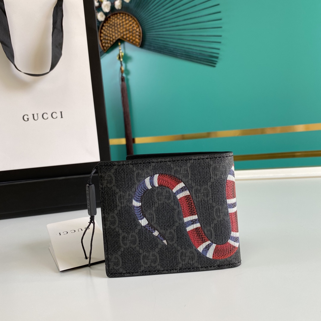 Gucci Kingsnake Print GG Supreme Wallet(11-9-1.5cm)    - FashionPlug