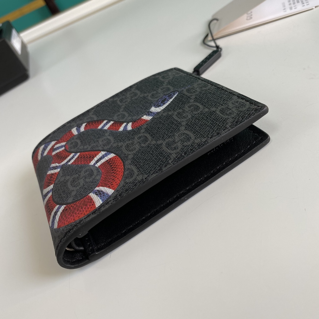 Gucci Kingsnake Print GG Supreme Wallet(11-9-1.5cm)    - FashionPlug
