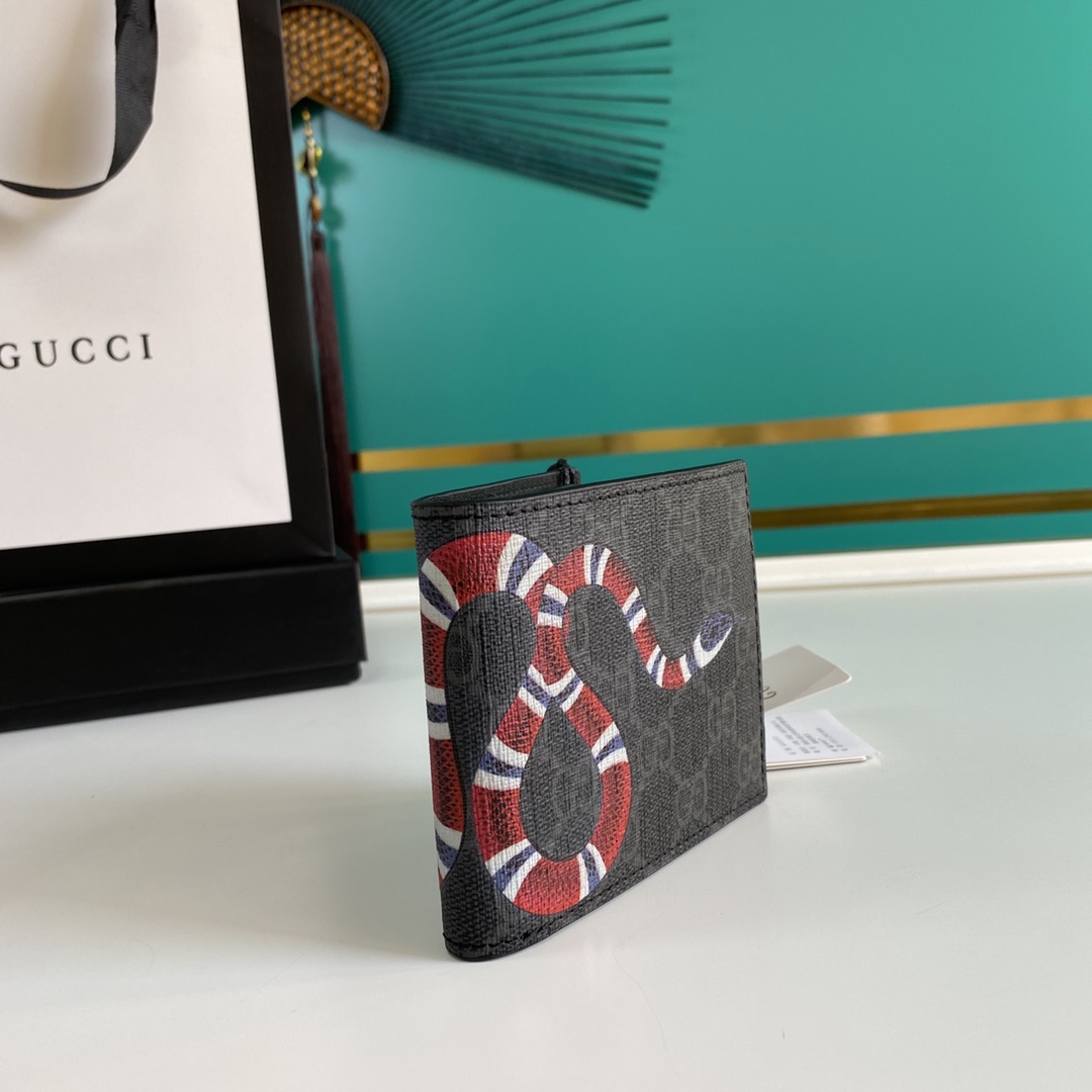 Gucci Kingsnake Print GG Supreme Wallet(11-9-1.5cm)    - FashionPlug